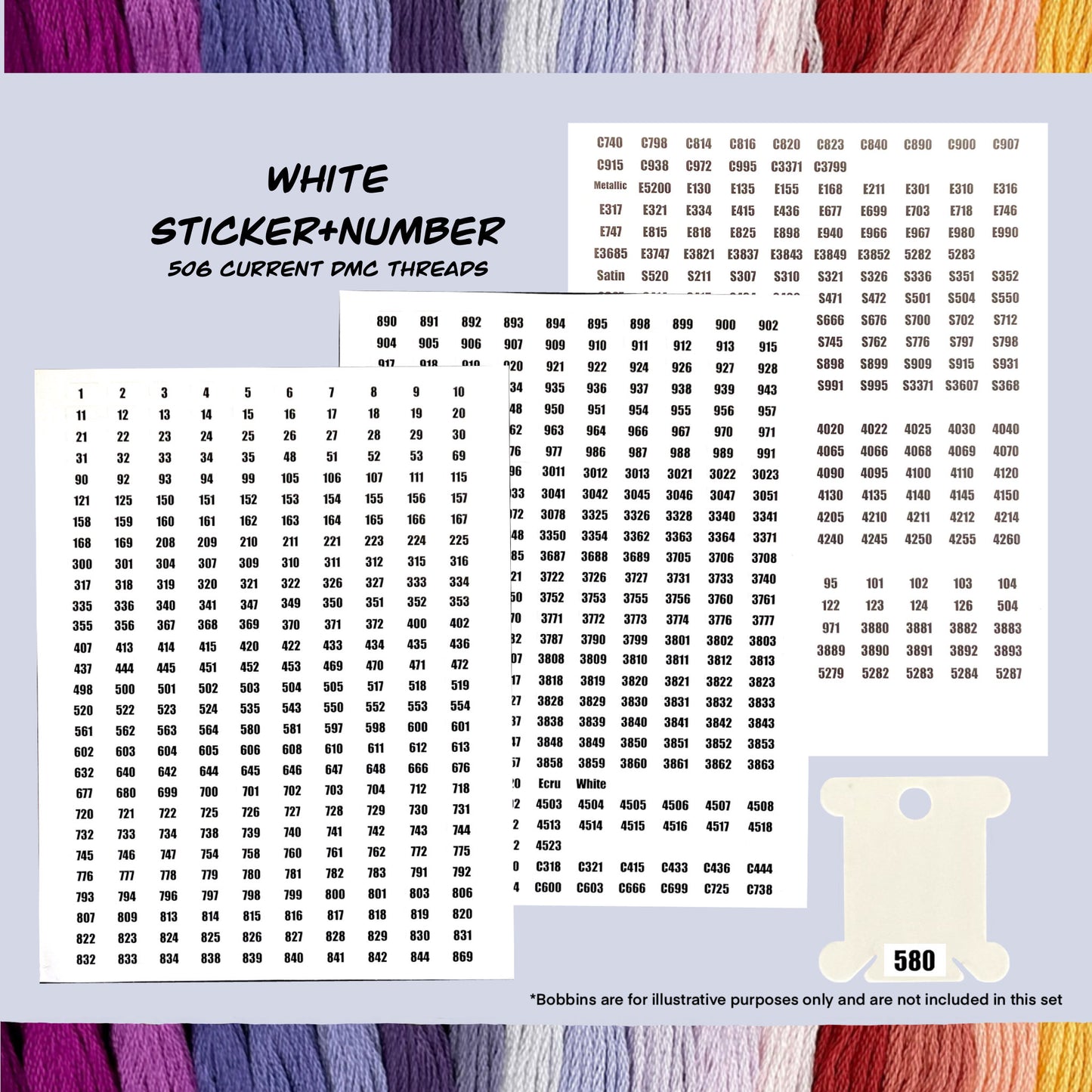Ultimate DMC Floss Labels Collection. DMC Cotton Floss Waterproof Stickers.Floss Bobbin Stickers.White, Solid Color and Floss Image Stickers