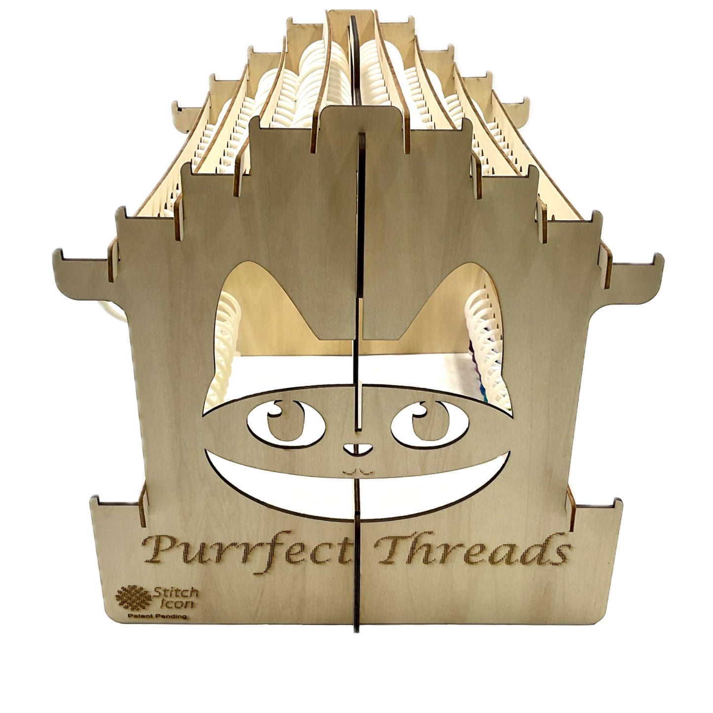 Purrfect Threads Floss Organizer: Wooden Cat Design, 160 Slots -Craft Tool for 128 Colors DMC Floss Skeins + 32 Bobbins, Gift Thread Storage