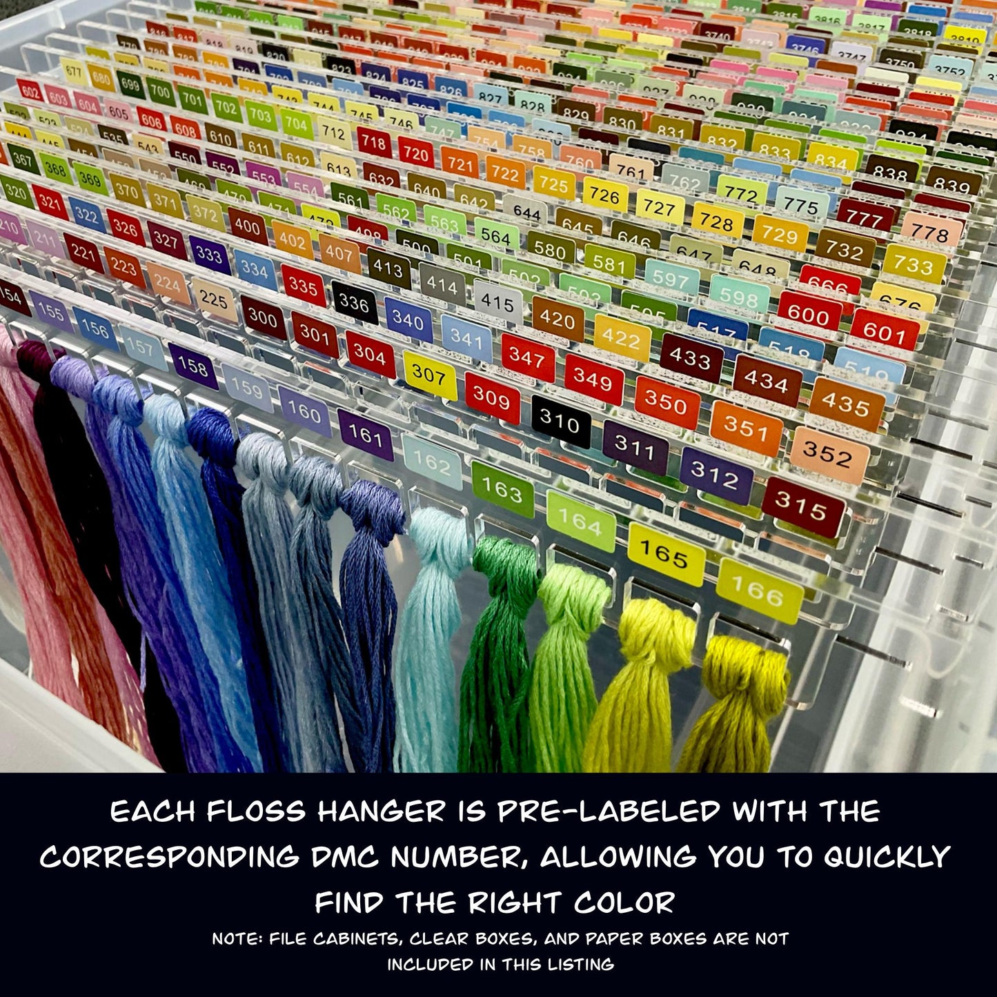 Set of 25 Clear Acrylic Pre-Labeled Floss Hangers for 482 DMC Colors and 482 Egyptian Cotton Embroidery Threads-Perfect Gift for Cross Stitchers
