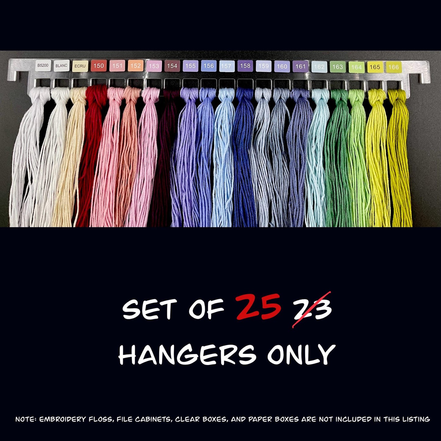 Set of 25 Clear Acrylic Pre-Labeled Floss Hangers for 490 DMC Colors–Perfect Present for Cross Stitchers, Gift Thread Hangers, Foss Storage