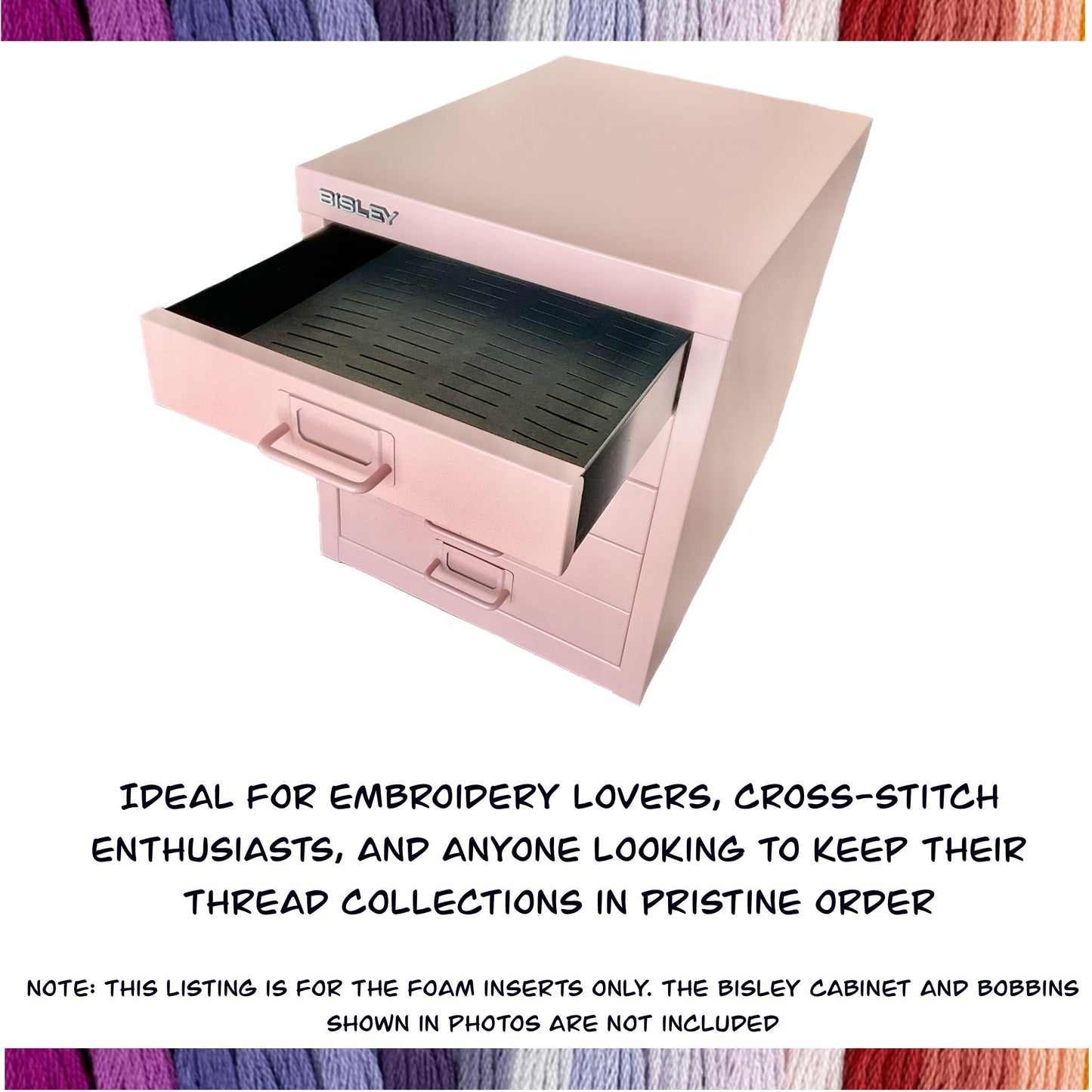 Foam Insert for Bisley 5-Drawer–Floss Bobbin Organizer–Holds 116 Plastic Bobbins-108 Acrylic Bobbins-Present Gift for Crafter Cross Stitcher
