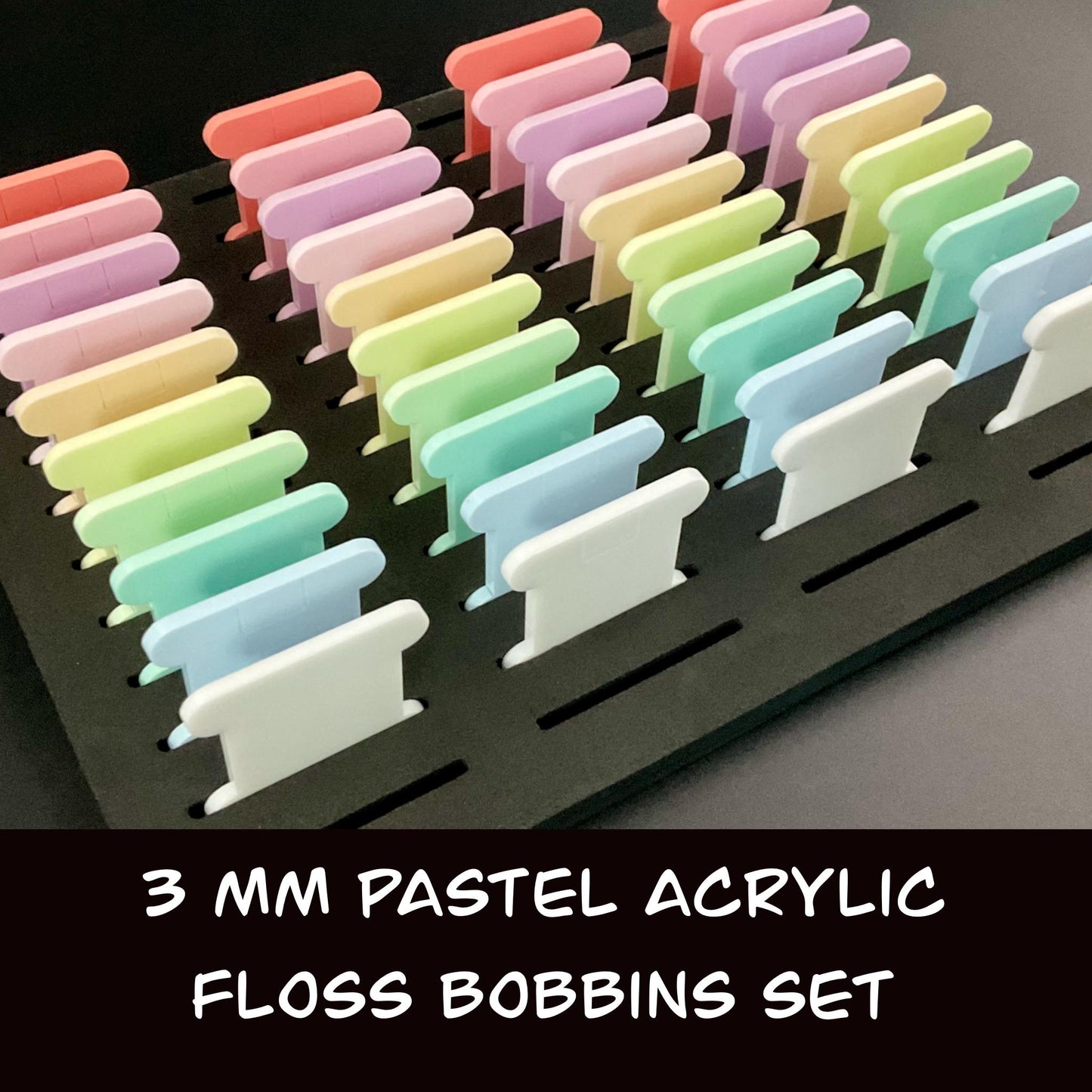 3 mm Pastel Acrylic Floss Bobbins Set–3mm Blank Thread Organizers for Cross Stitch Embroidery Storage, Embroidery Needlework Organization
