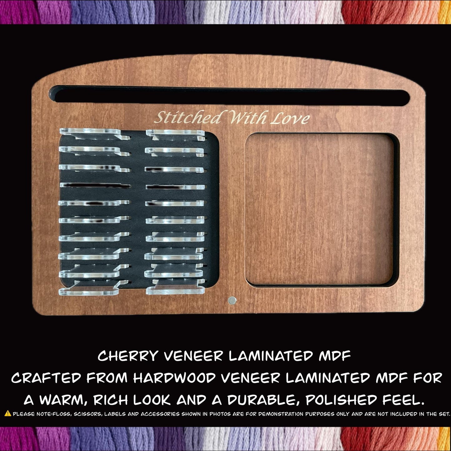 Wooden Project Tray Set–Cross Stitch Organizer with 20 Clear Acrylic Bobbins–Holds Tools,Scissors,Needles–Mother's Day Gift
