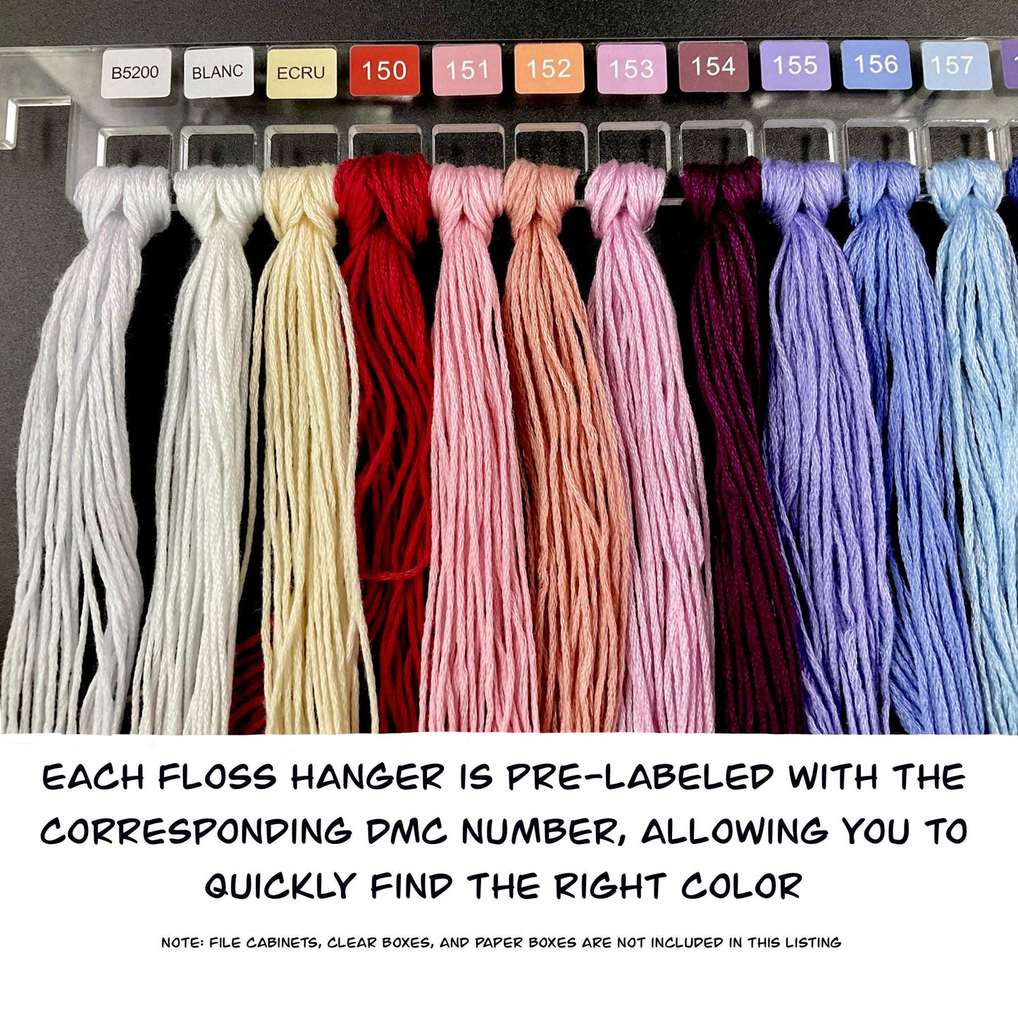 Set of 25 Clear Acrylic Pre-Labeled Floss Hangers for 482 DMC Colors and 482 Egyptian Cotton Embroidery Threads-Perfect Gift for Cross Stitchers