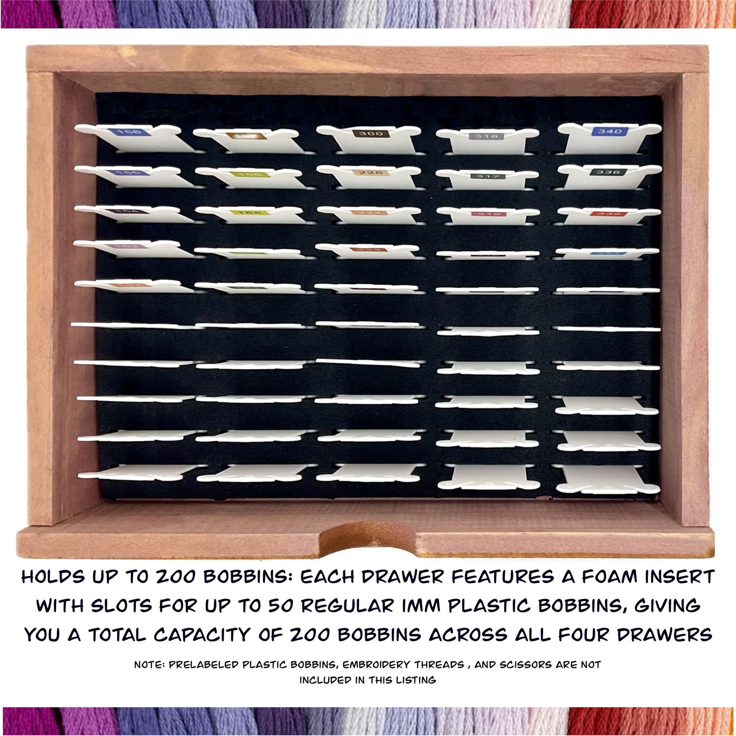 SMALL Wooden DMC Embroidery Floss Organizer Box with Foam Inserts Compact 4 Drawer Embroidery Thread Storage Box-Perfect Gift for Stitchers