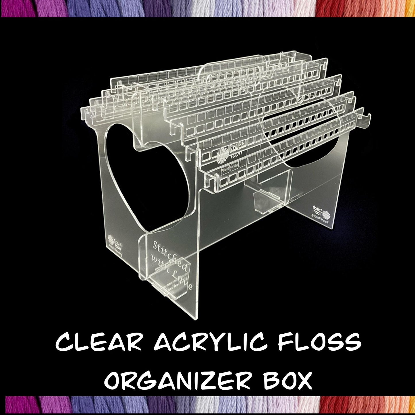 Clear Acrylic Floss Organizer Box: Embroidery Floss Storage Box, Thread Hanging Box with Handle for Easy Carrying, Gift for Cross Stitchers