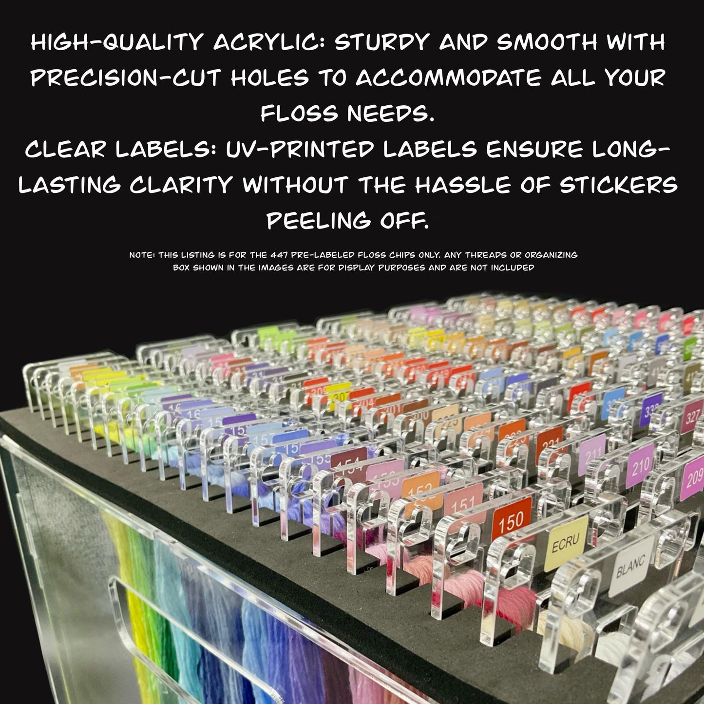 447 Pre-Labeled DMC Floss Drops-447 Pre-Labeled Floss Chips for DMC Colors-Best Present Acrylic Floss Chips for Easy Thread Organization