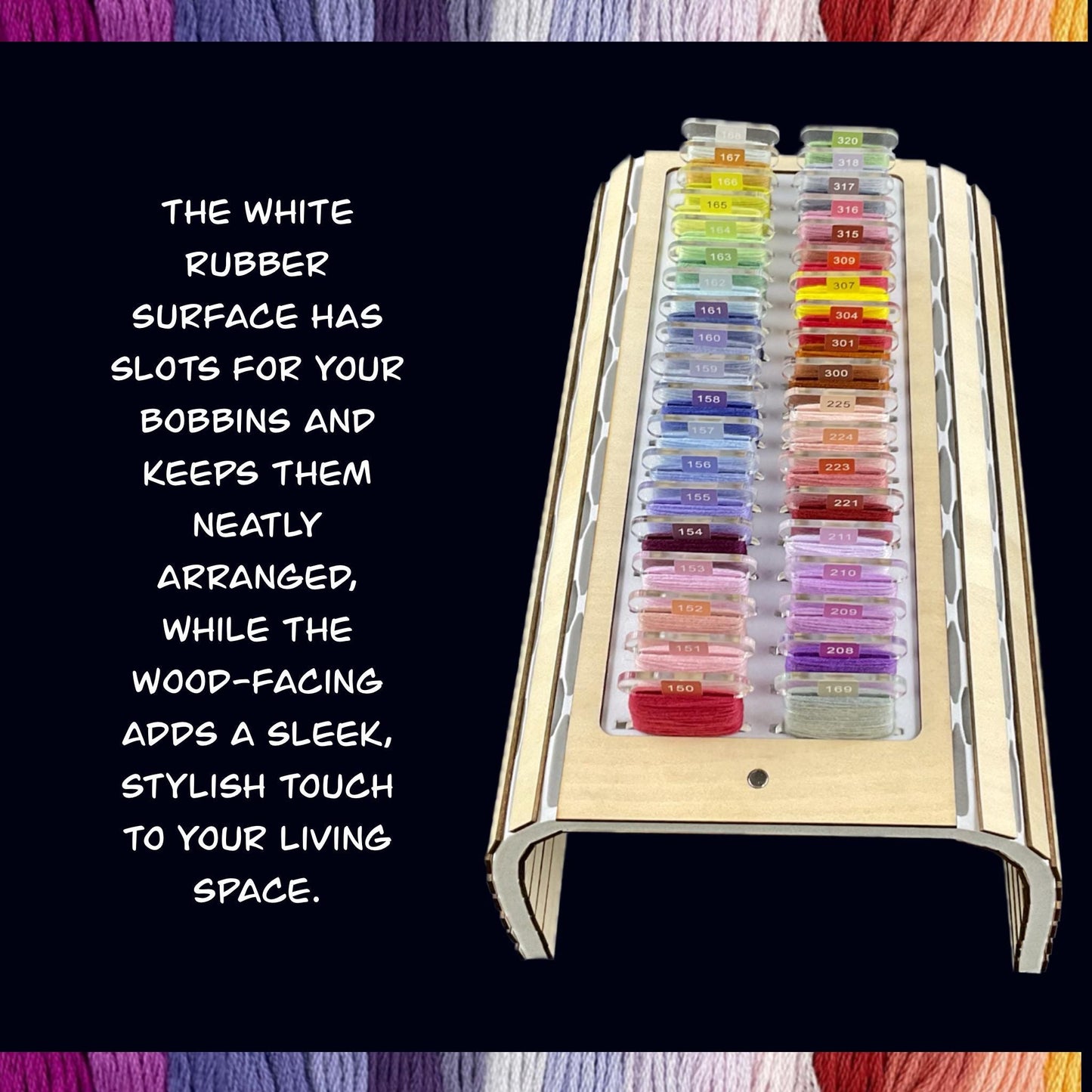 Sofa Arm Tray for Cross-Stitch–Holds 38 Acrylic or 40 Plastic Bobbins–Perfect Present TV Chair Armrest Organizer with Needle Storage Magnet
