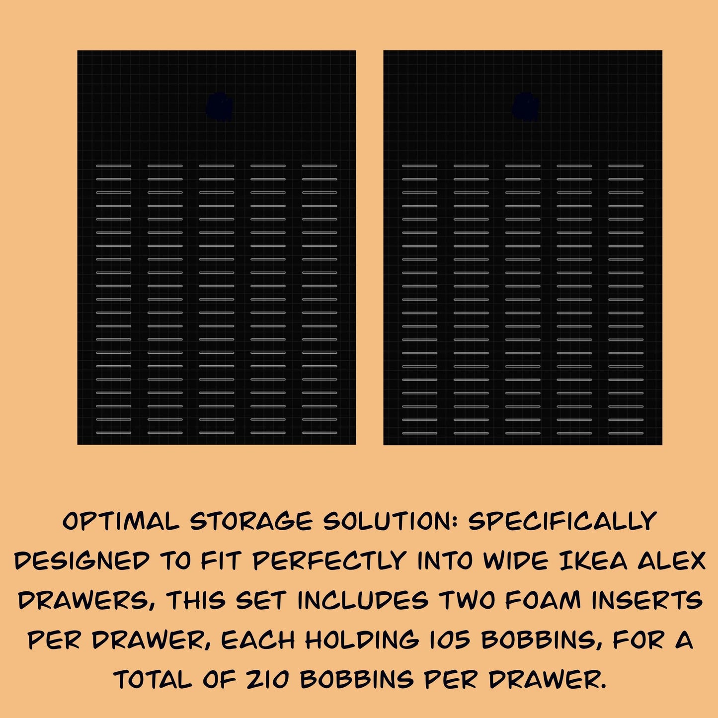 Wide IKEA Alex 26” Drawer Foam Insert for Floss Bobbins-Cross stitch,Embroidery and Needlework Organization, Present Gift for Cross Stitcher