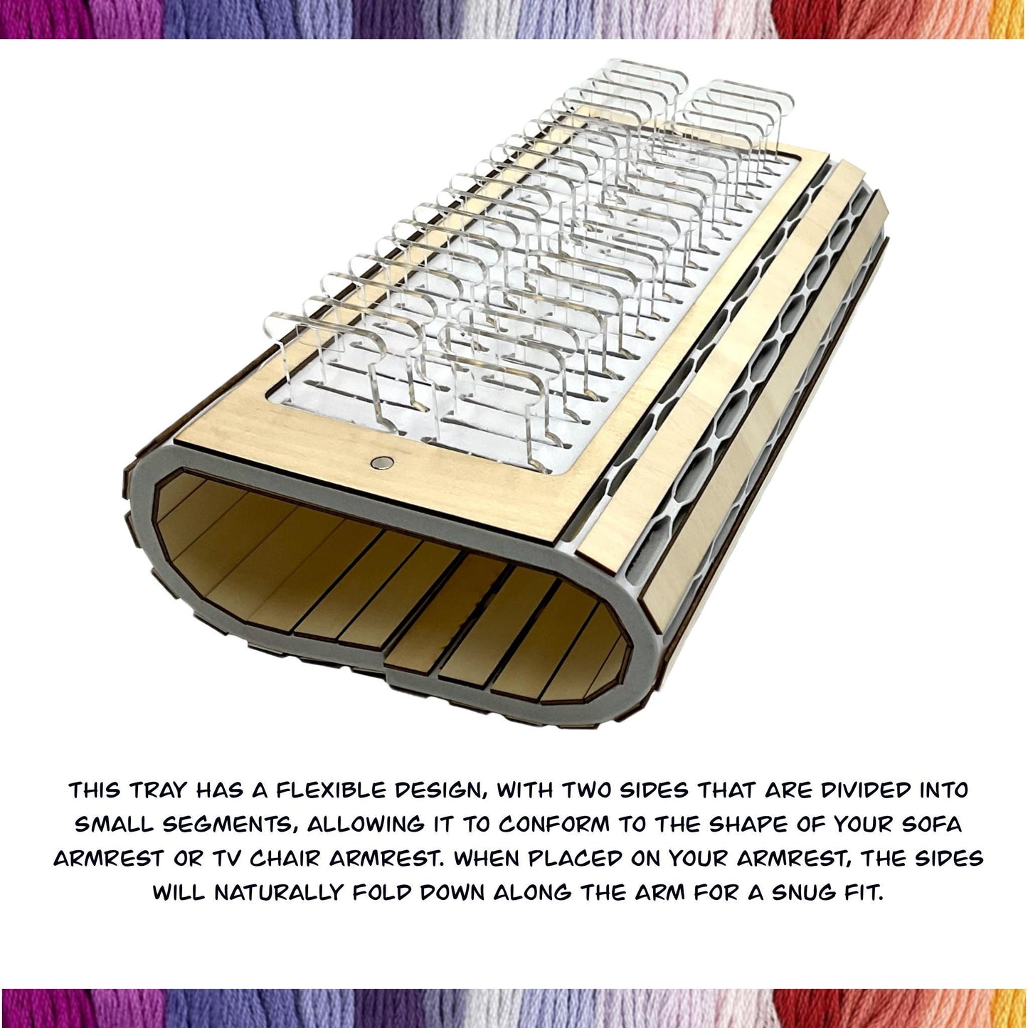 Sofa Arm Tray for Cross-Stitch–Holds 38 Acrylic or 40 Plastic Bobbins–Perfect Present TV Chair Armrest Organizer with Needle Storage Magnet