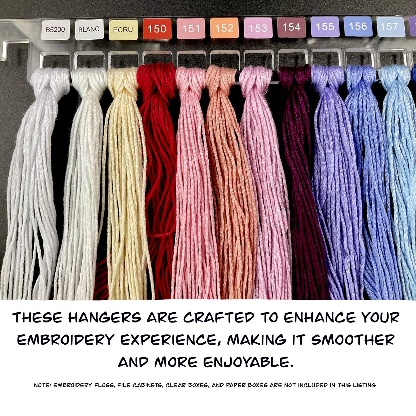 Set of 25 Clear Acrylic Pre-Labeled Floss Hangers for 490 DMC Colors–Perfect Present for Cross Stitchers, Gift Thread Hangers, Foss Storage