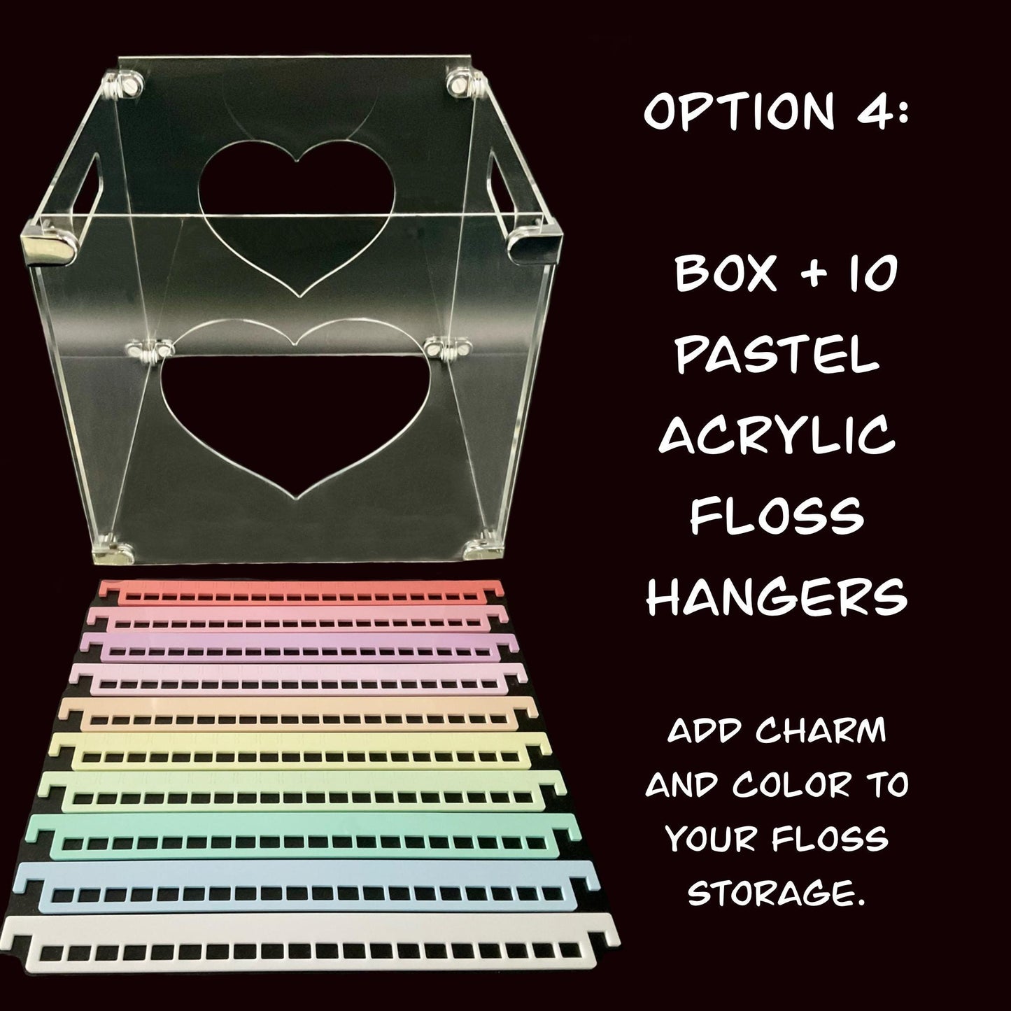 Clear Acrylic Floss Hanger Storage Box–Optional 10 or 20 Clear or Pastel Hangers–Cross Stitch Thread Organizer Gift Present for Stitchers
