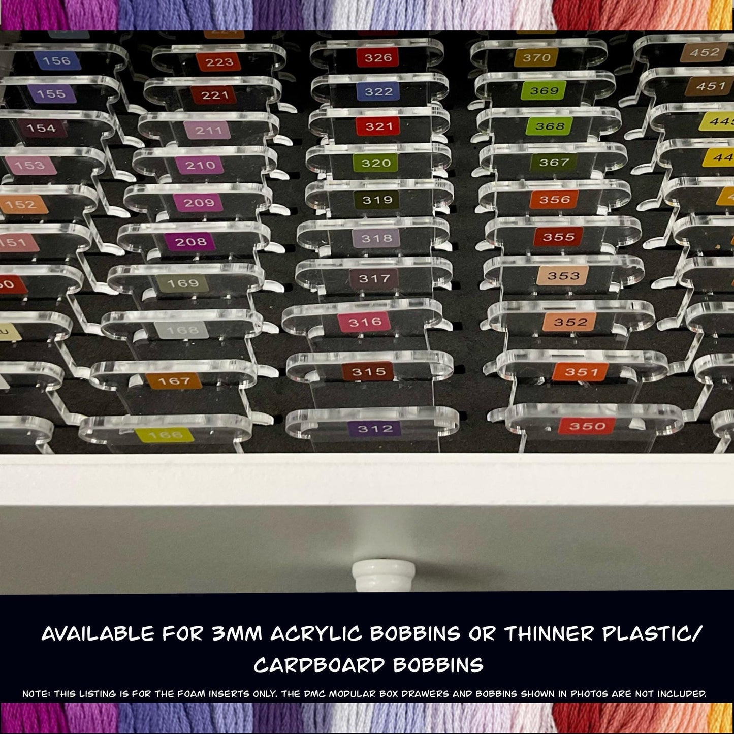 Foam Inserts for DMC Modular Box Drawers–Organize Acrylic or Plastic Bobbins with Ease–Gift for Crafting Enthusiasts Cross-Stitch Lovers