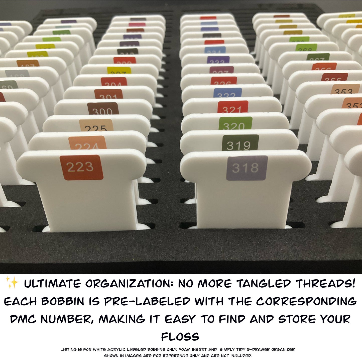 Pre-Labeled 490 Color White Acrylic Bobbins:Perfect Gift for Cross-Stitch & Embroidery,490 Prelabeled White 3 mm Acrylic Bobbin-Best Present