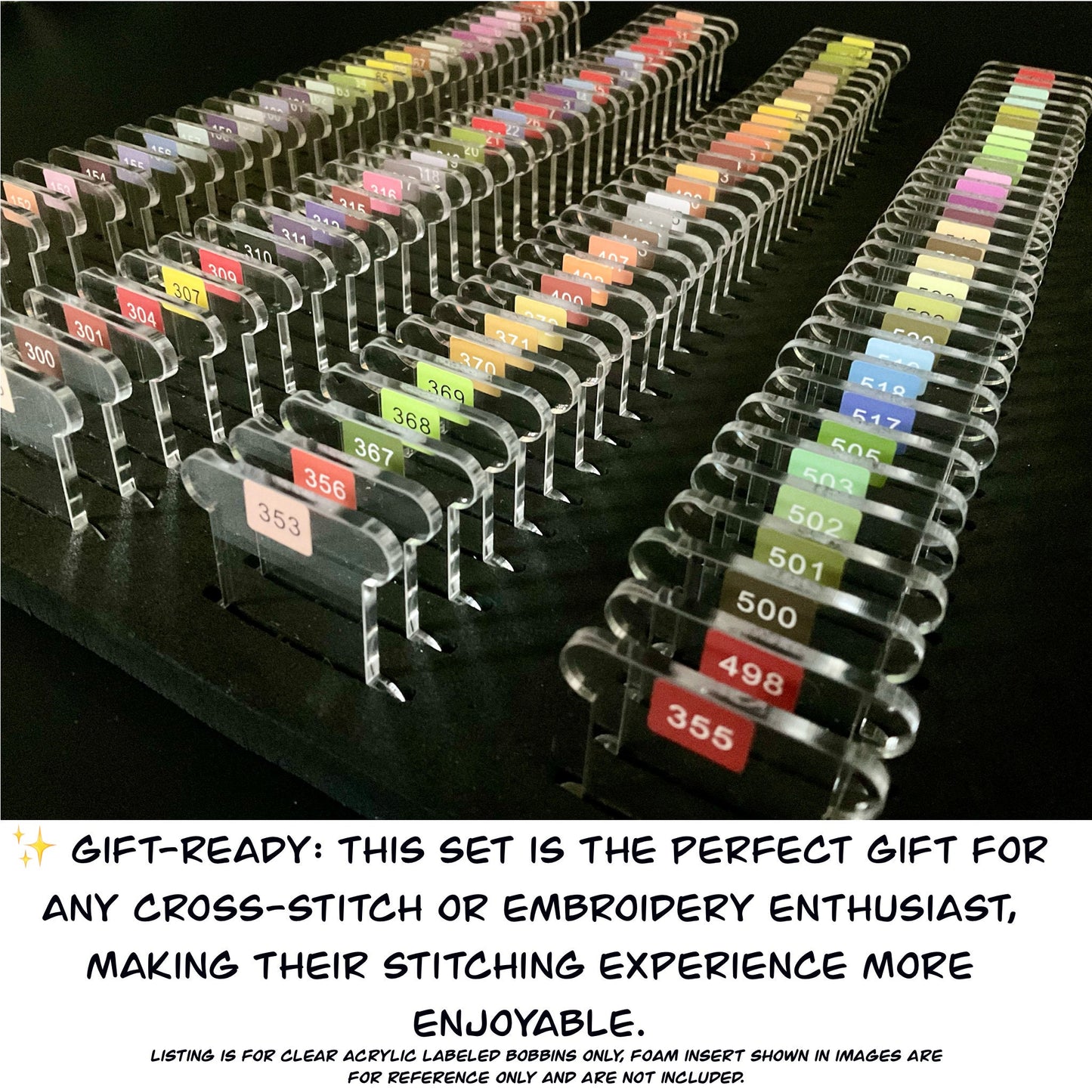 Pre-Labeled 490 Color Acrylic Bobbins:Perfect Gift for Cross-Stitch & Embroidery,490 Prelabeled Acrylic Bobbins-Durable 3mm Set Best Present