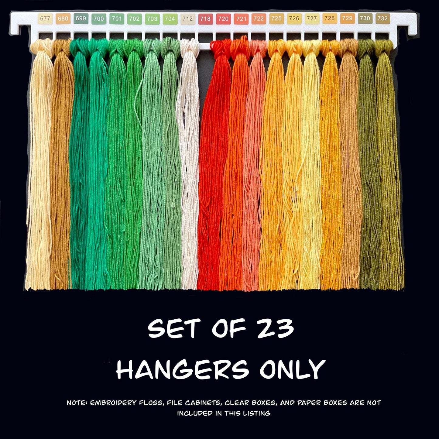 Set of 23 White Acrylic Pre-Labeled Floss Hangers for 447 DMC Colors–Perfect Present for Cross Stitchers, Gift Thread Hangers, Foss Storage