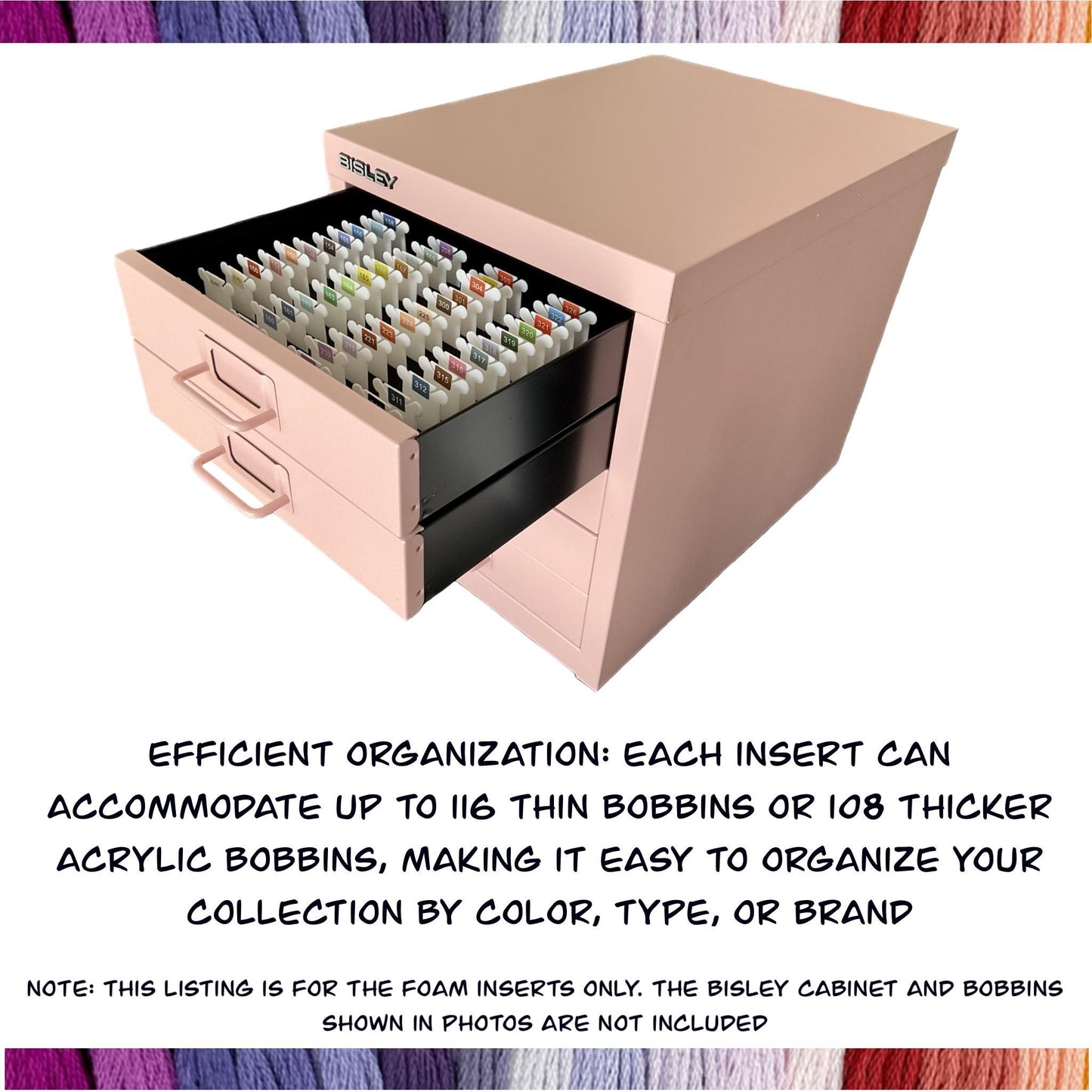 Foam Insert for Bisley 5-Drawer–Floss Bobbin Organizer–Holds 116 Plastic Bobbins-108 Acrylic Bobbins-Present Gift for Crafter Cross Stitcher