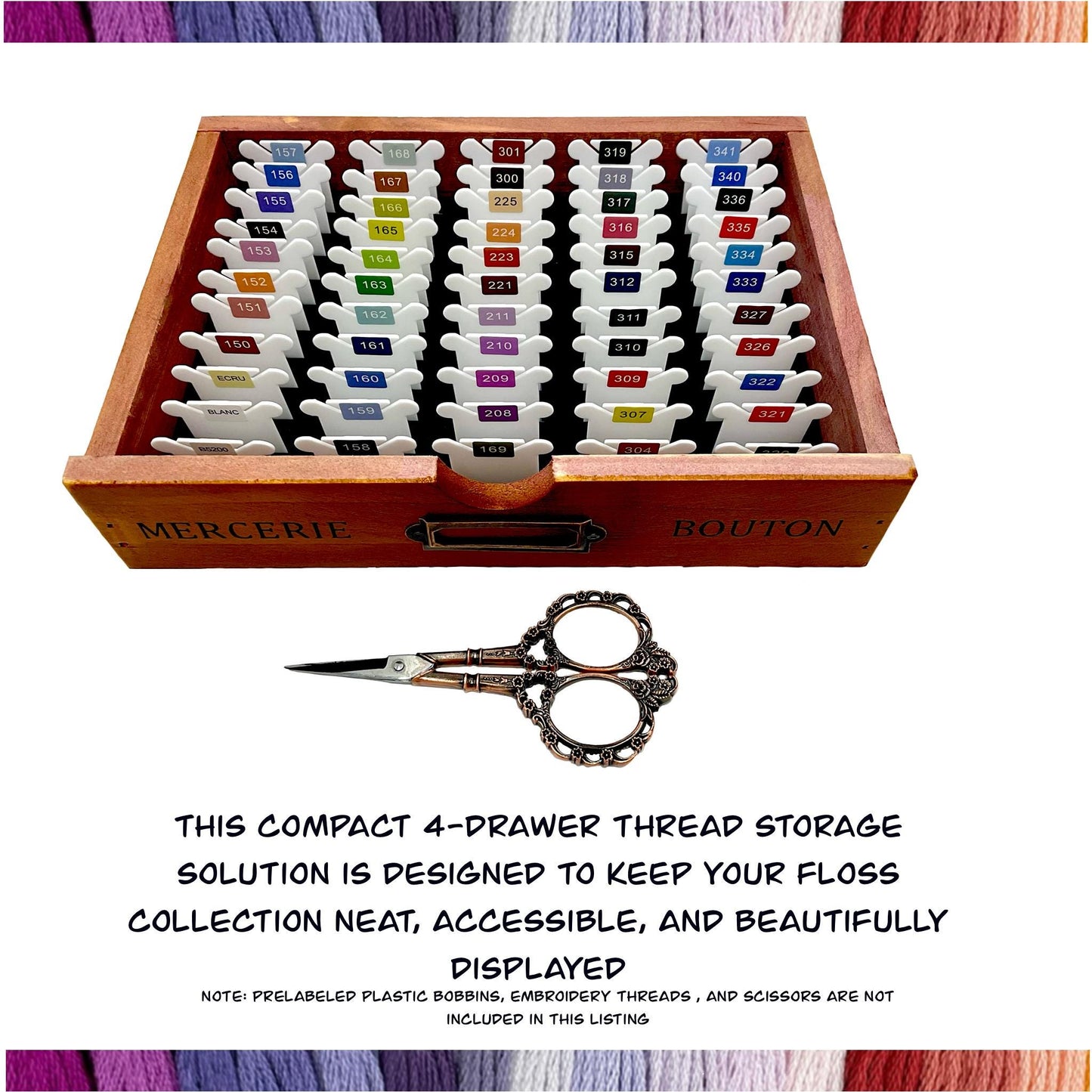 SMALL Wooden DMC Embroidery Floss Organizer Box with Foam Inserts Compact 4 Drawer Embroidery Thread Storage Box-Perfect Gift for Stitchers