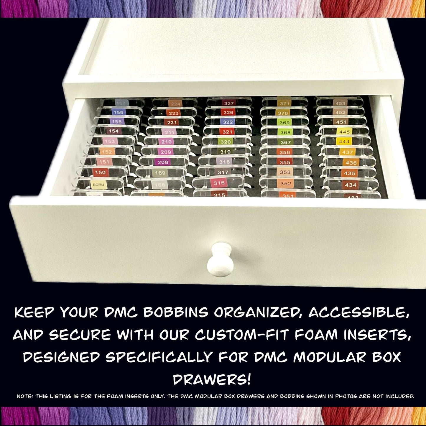 Foam Inserts for DMC Modular Box Drawers–Organize Acrylic or Plastic Bobbins with Ease–Gift for Crafting Enthusiasts Cross-Stitch Lovers