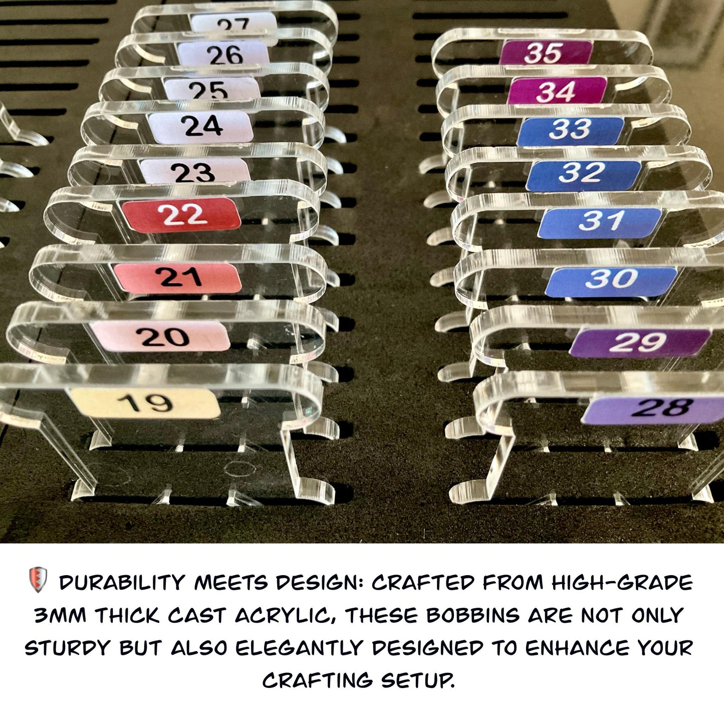 1-35 Pre-Labeled 3mm Clear Acrylic Bobbins: Perfect Gift for Cross-Stitch Embroidery, 35 Colors Prelabeled Acrylic Bobbins Set Best Present