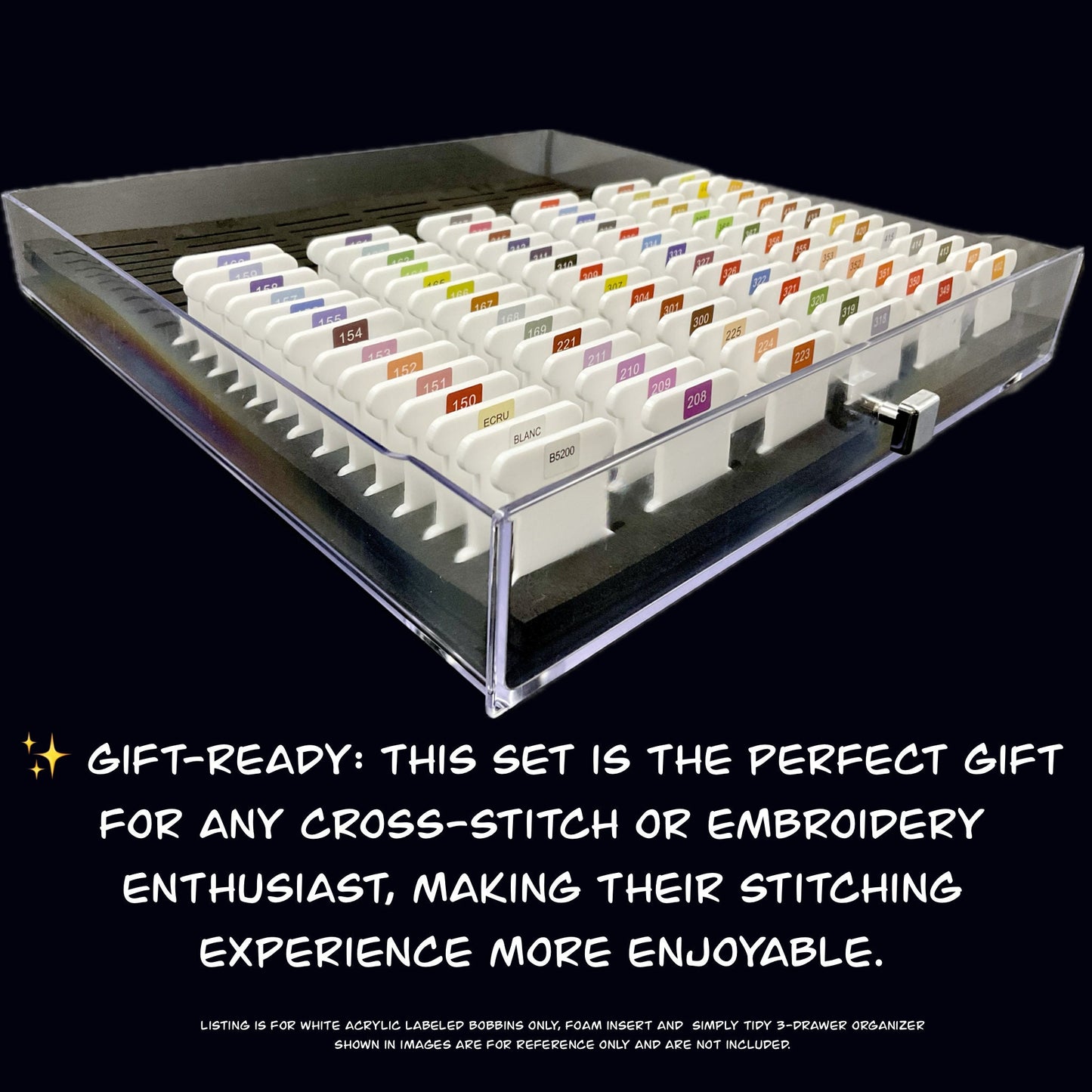 Pre-Labeled 490 Color White Acrylic Bobbins:Perfect Gift for Cross-Stitch & Embroidery,490 Prelabeled White 3 mm Acrylic Bobbin-Best Present