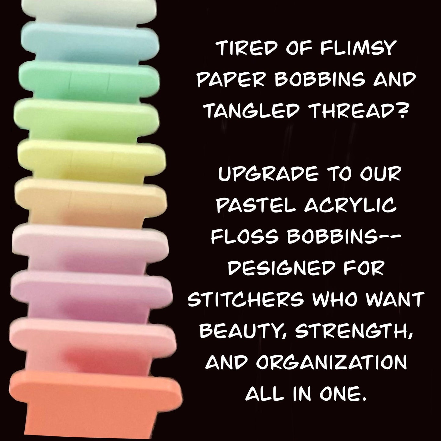 3 mm Pastel Acrylic Floss Bobbins Set–3mm Blank Thread Organizers for Cross Stitch Embroidery Storage, Embroidery Needlework Organization