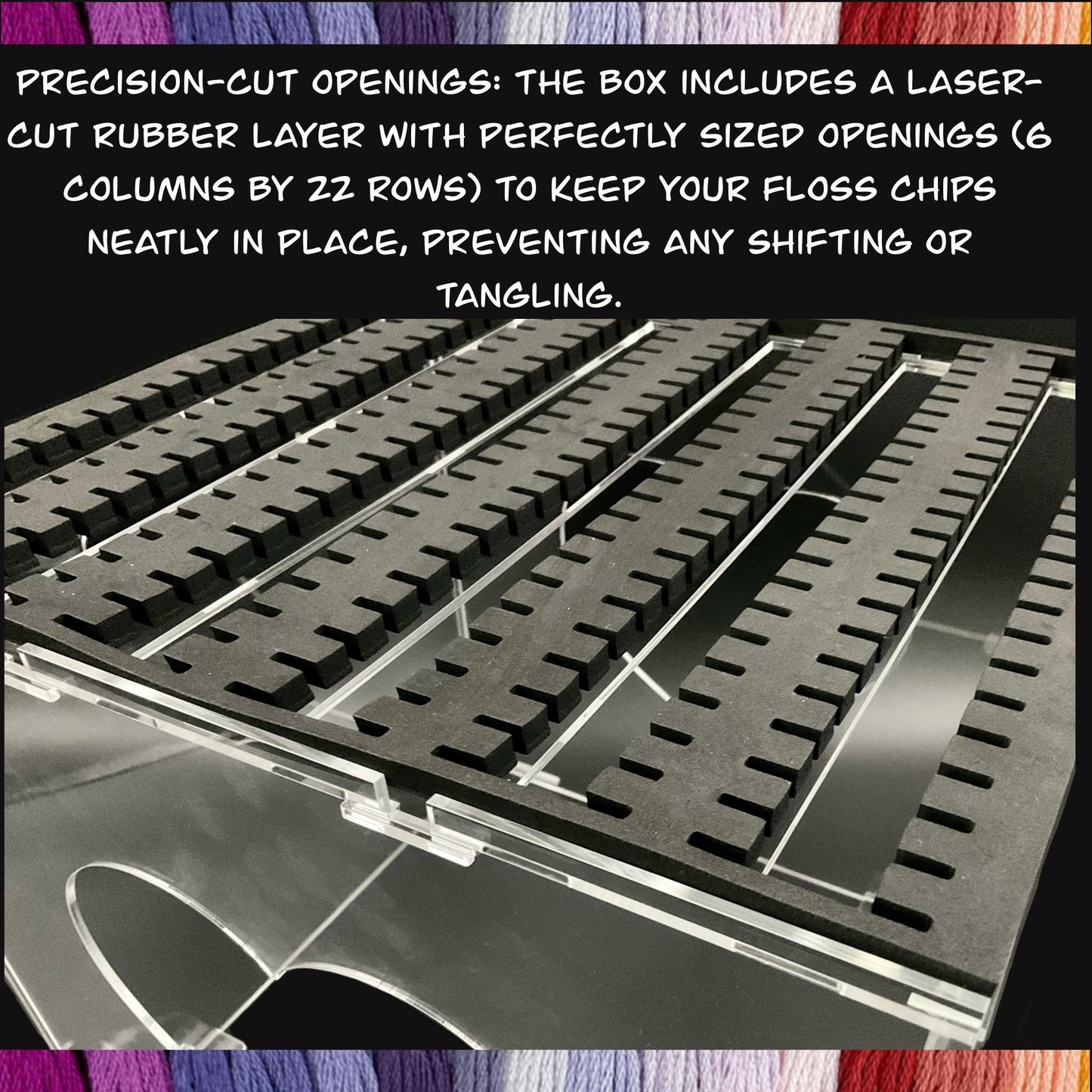 132-Count Clear Acrylic Floss Chip Storage Box–Ideal Gift for Stitchers-Blank Floss Chips, Floss Drop Storage–132 Blank Drops and Organizer