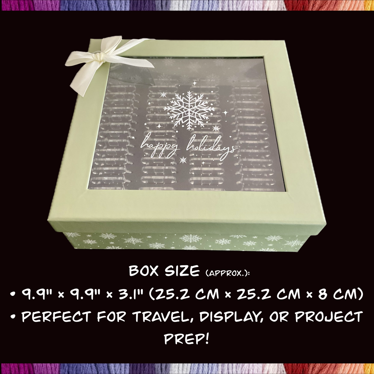 Holiday floss organizer box with plastic or acrylic bobbins included transparent lid cross stitch storage box Christmas gift for stitchers