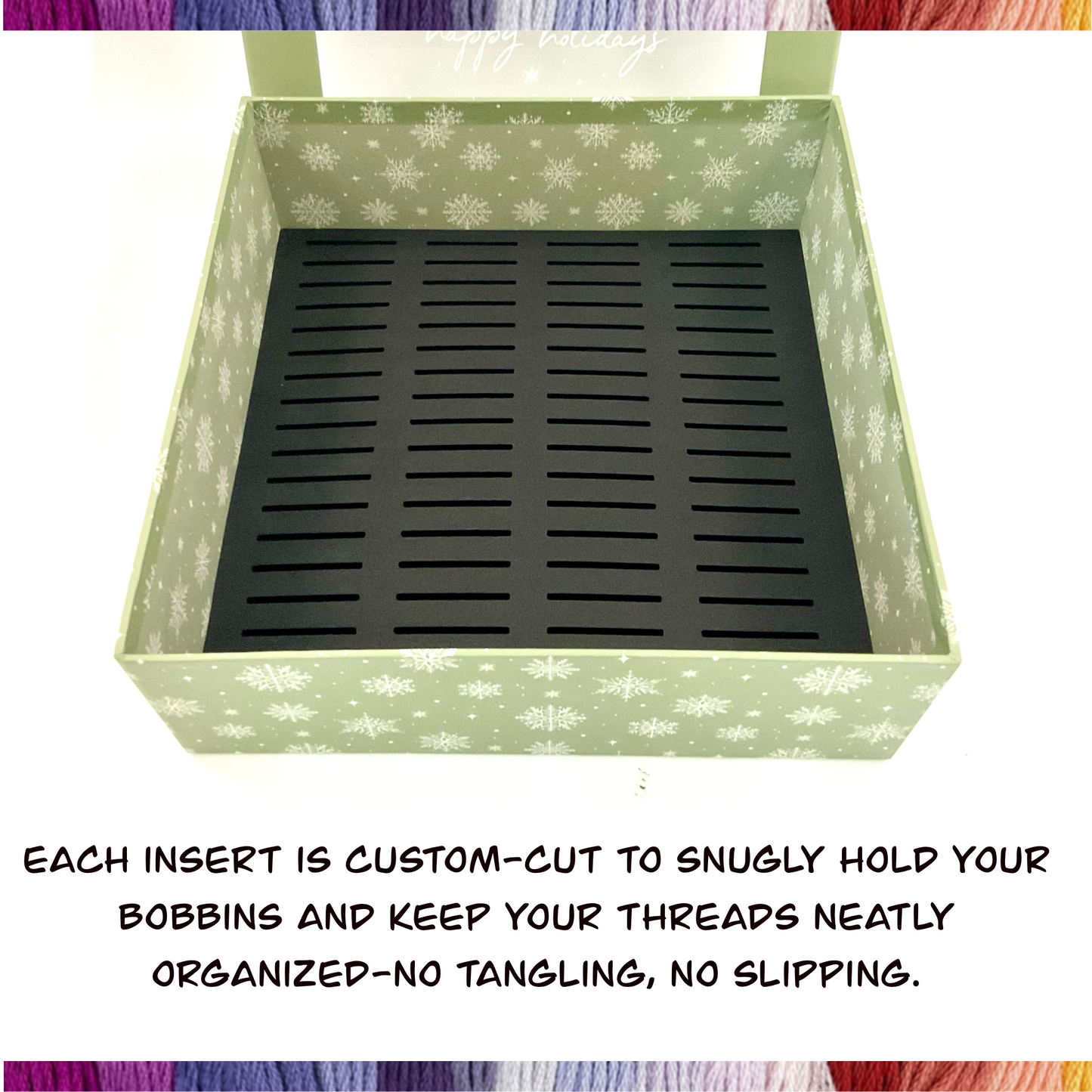 Holiday floss organizer box with plastic or acrylic bobbins included transparent lid cross stitch storage box Christmas gift for stitchers