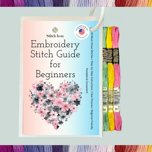 Beginner Embroidery Stitch Cards 20 Stitches 4x6 Step by Step Illustrated Guide with 3 Random Floss Skeins, Learn Hand Embroidery