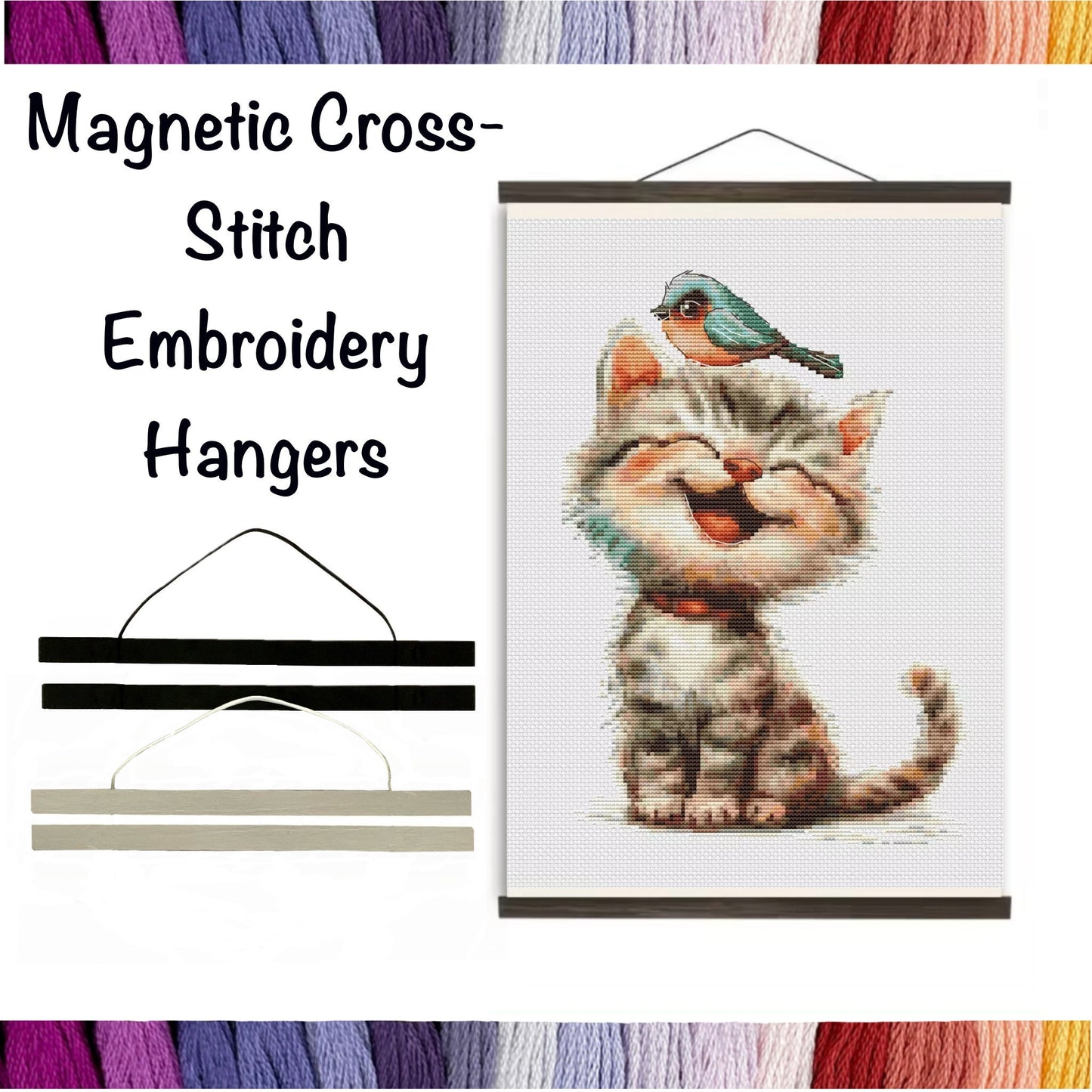 Magnetic Cross-Stitch Embroidery Hangers:Sleek Black and White, 8-12 inch Hanger for Embroidery Canvas Display-Picture Frame for Posters Art