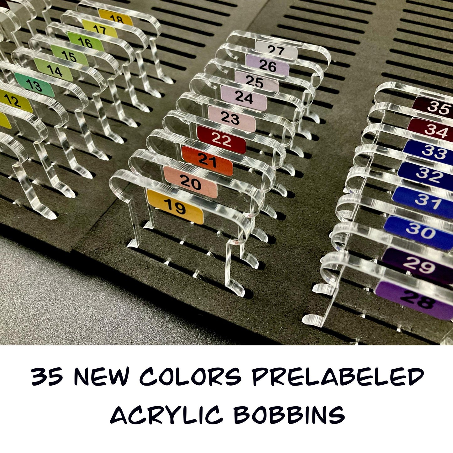 1-35 Pre-Labeled 3mm Clear Acrylic Bobbins: Perfect Gift for Cross-Stitch Embroidery, 35 Colors Prelabeled Acrylic Bobbins Set Best Present