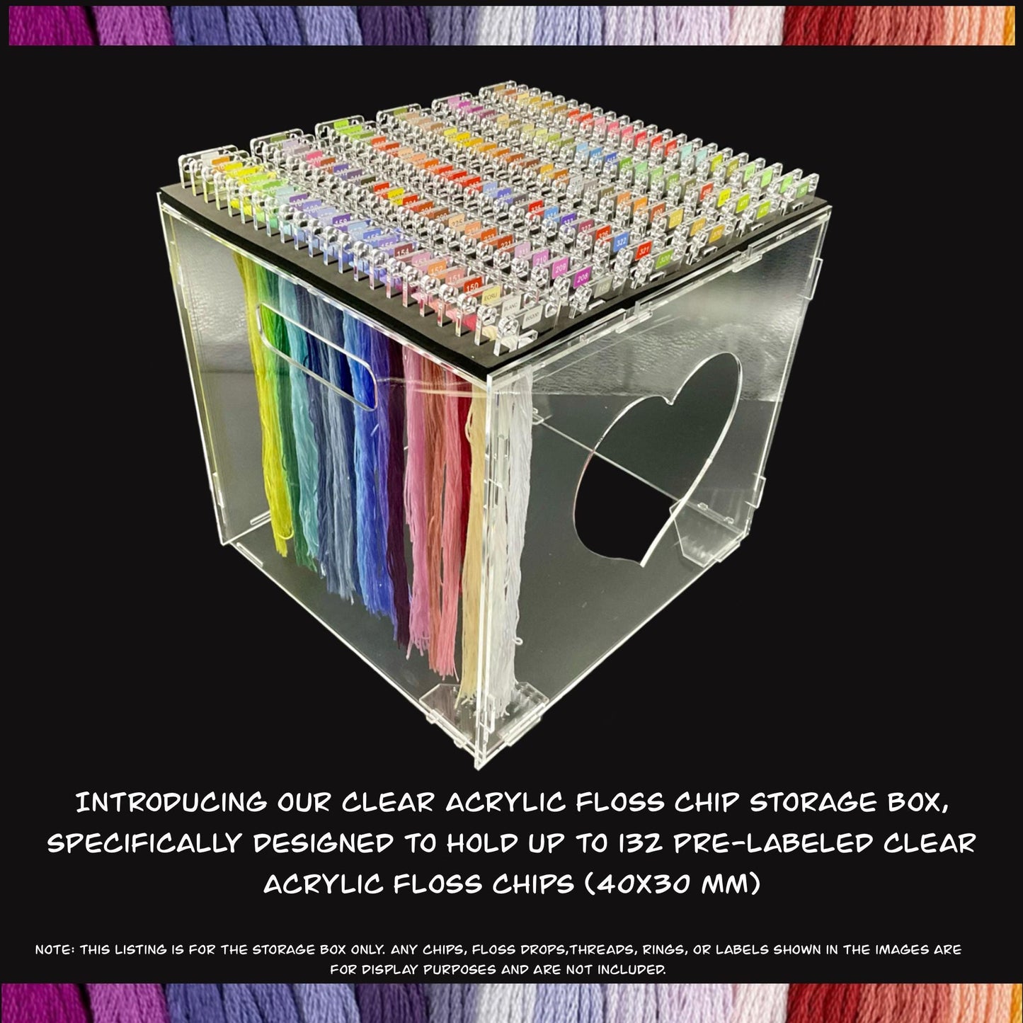 Clear Acrylic Floss Chip Storage Box–Holds 132 DMC Pre-Labeled Floss Drops-DMC Pre-Labeled Chip Organizer Storage-Perfect Gift for Stitcher