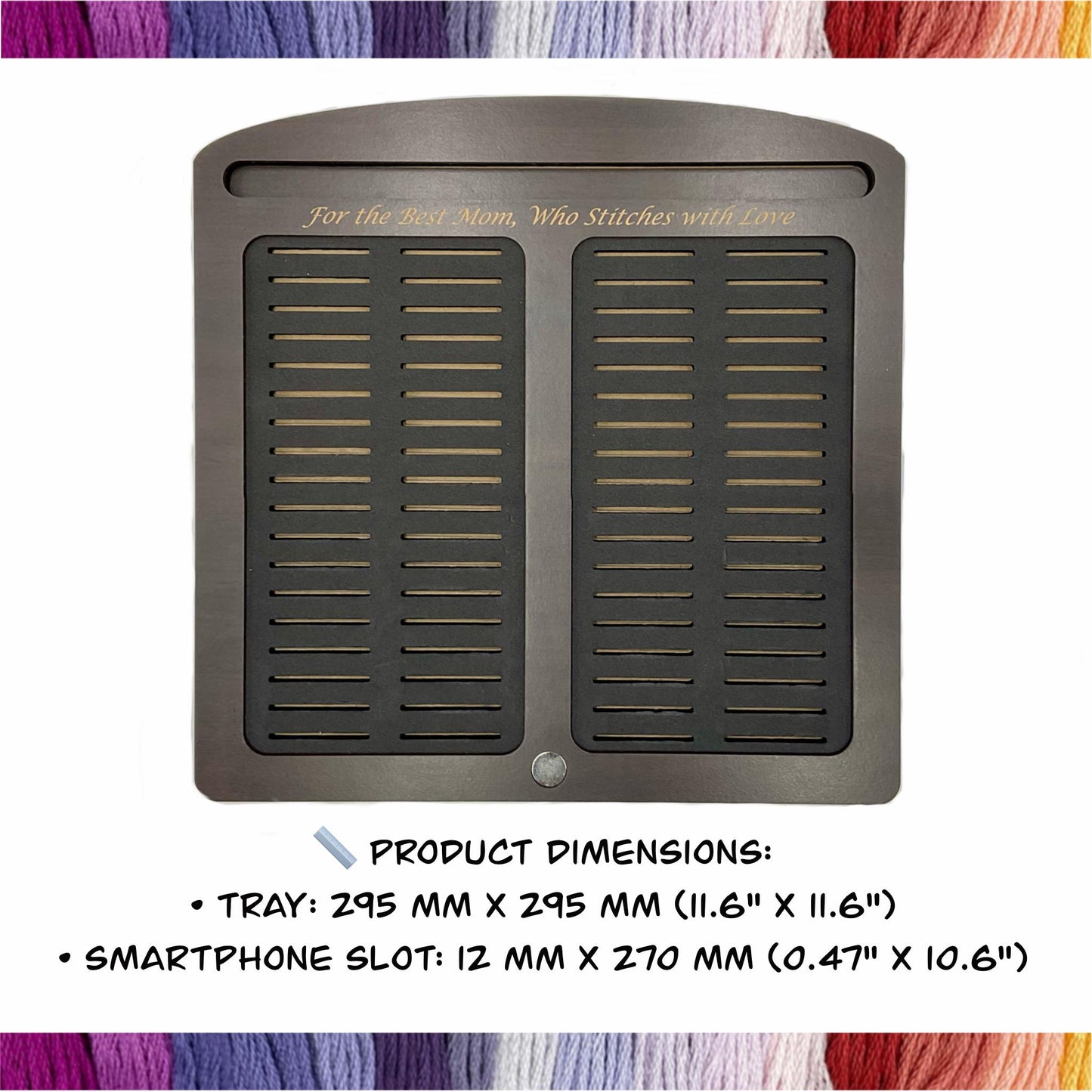Cross Stitch Tray with 72 Acrylic or 80 Plastic Bobbins–Tool &Phone Slot–Mother's Day Gift for Stitcher–Cherry,Ebony,Black Wood