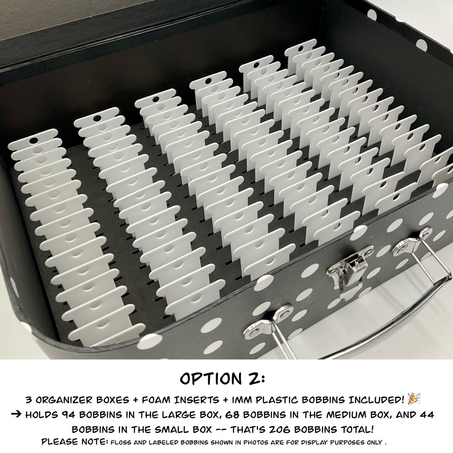 Travel Floss Bobbin Box Set–3 Organizer Boxes with Foam Inserts–Holds 151 Acrylic or 206 Plastic Bobbins–Gift Cross Stitch Storage