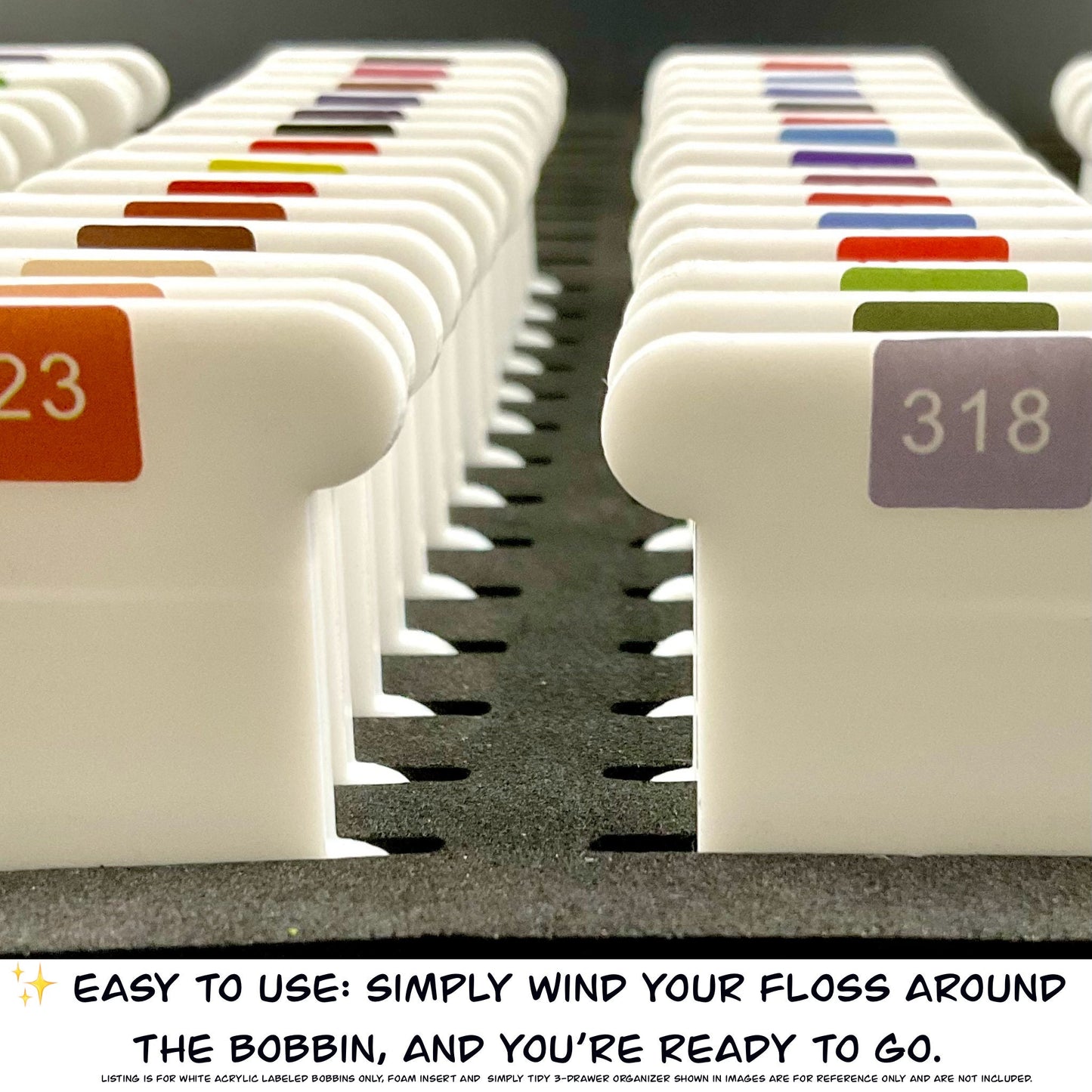 Pre-Labeled 490 Color White Acrylic Bobbins:Perfect Gift for Cross-Stitch & Embroidery,490 Prelabeled White 3 mm Acrylic Bobbin-Best Present