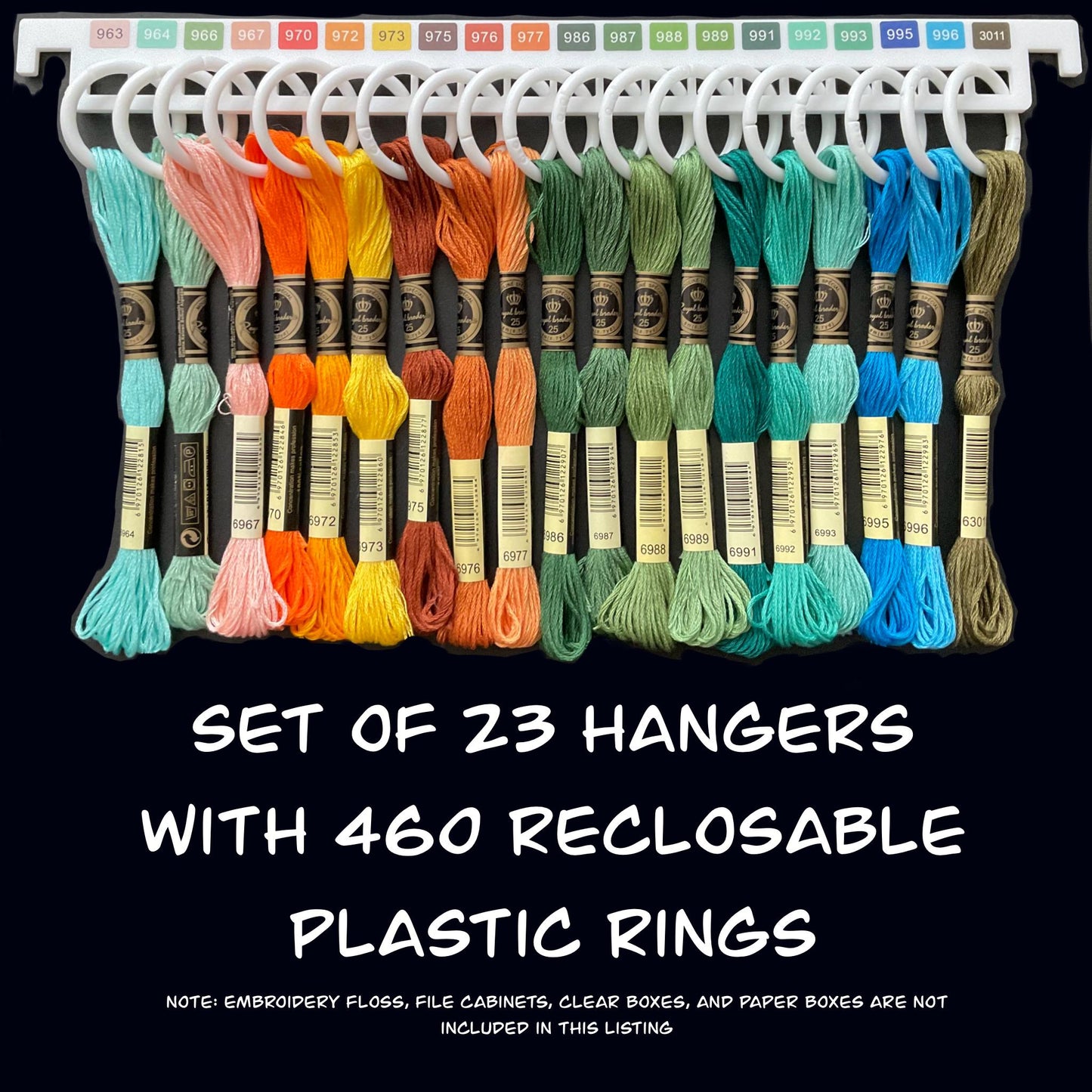 Set of 23 White Acrylic Pre-Labeled Floss Hangers for 447 DMC Colors–Perfect Present for Cross Stitchers, Gift Thread Hangers, Foss Storage