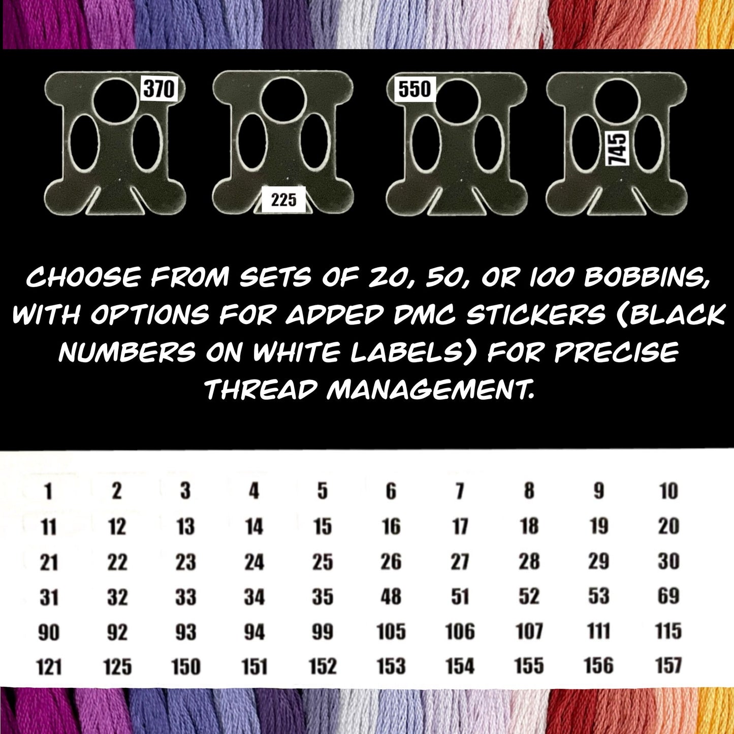 Deluxe Acrylic Bobbins-Transparent Acrylic Bobbin,Floss Drops/Chips-Floss Tread Storage-Cross stitch, Embroidery and Needlework Organization