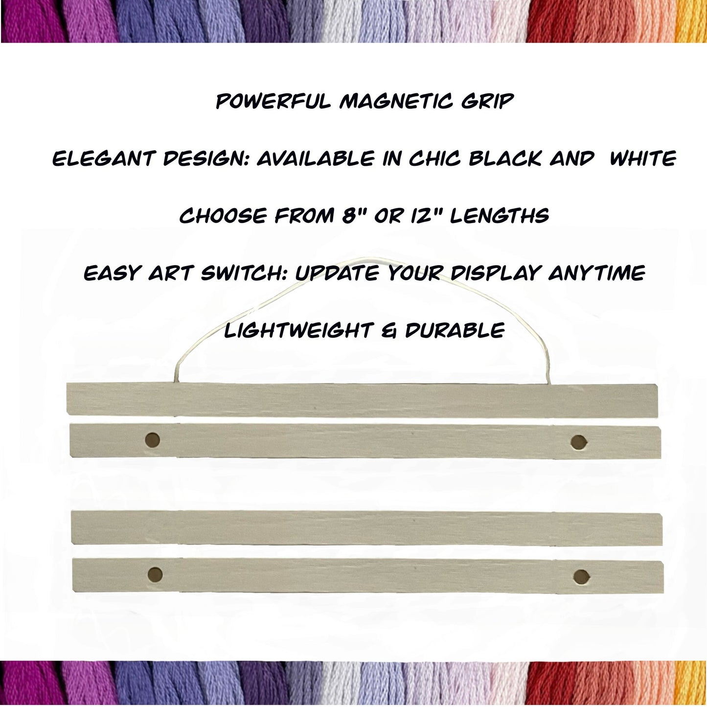 Magnetic Cross-Stitch Embroidery Hangers:Sleek Black and White, 8-12 inch Hanger for Embroidery Canvas Display-Picture Frame for Posters Art