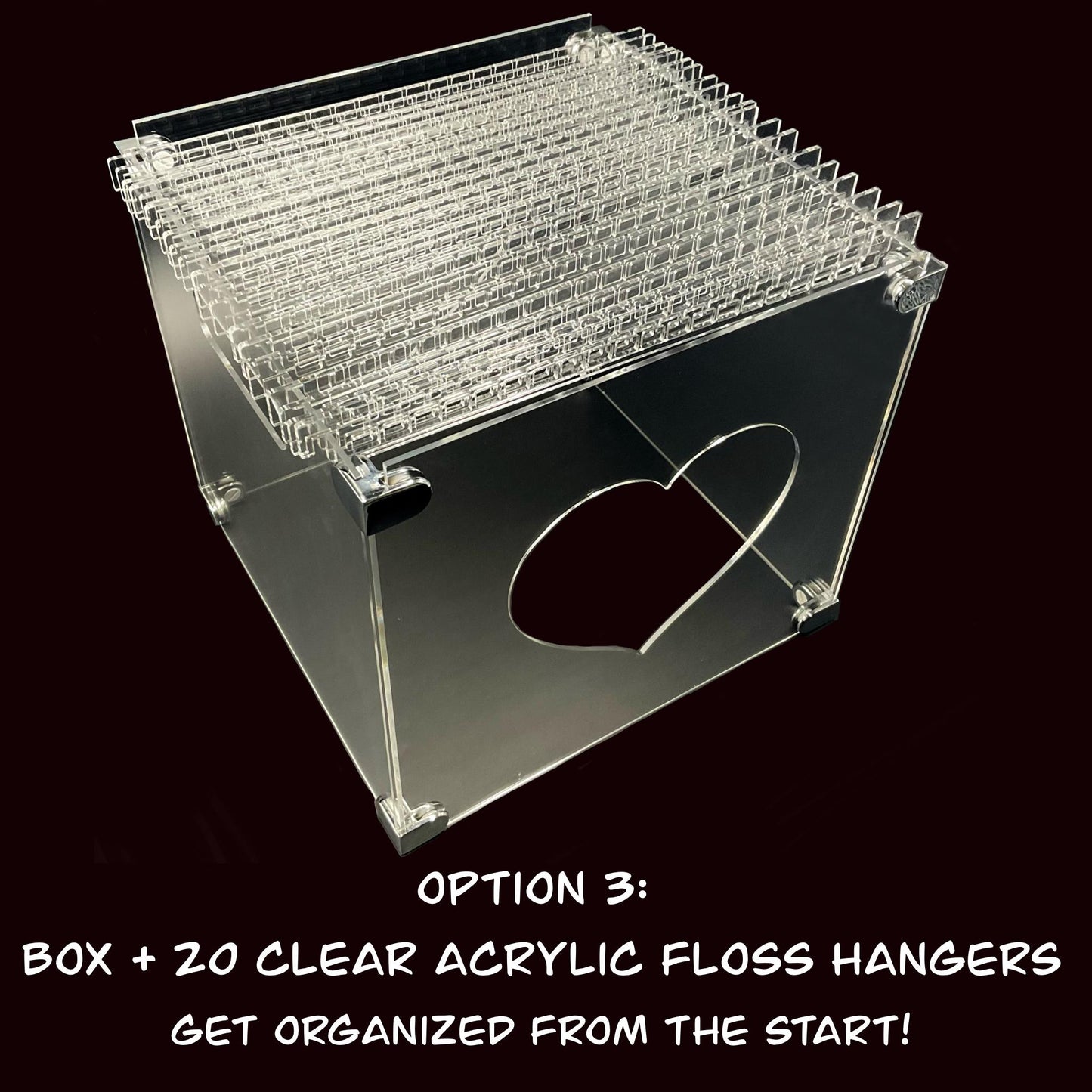 Clear Acrylic Floss Hanger Storage Box–Optional 10 or 20 Clear or Pastel Hangers–Cross Stitch Thread Organizer Gift Present for Stitchers