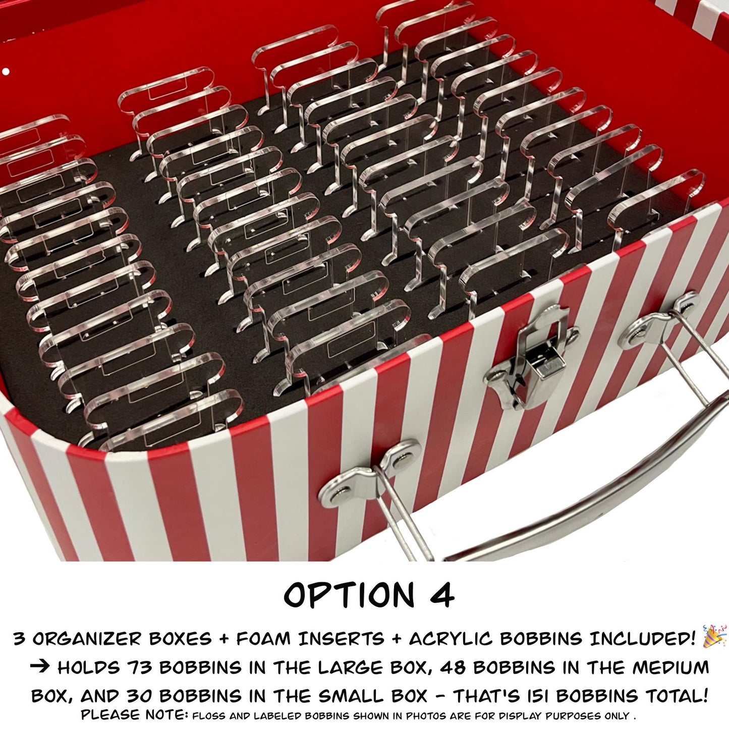 Travel Floss Bobbin Box Set–3 Organizer Boxes with Foam Inserts–Holds 151 Acrylic or 206 Plastic Bobbins–Gift Cross Stitch Storage