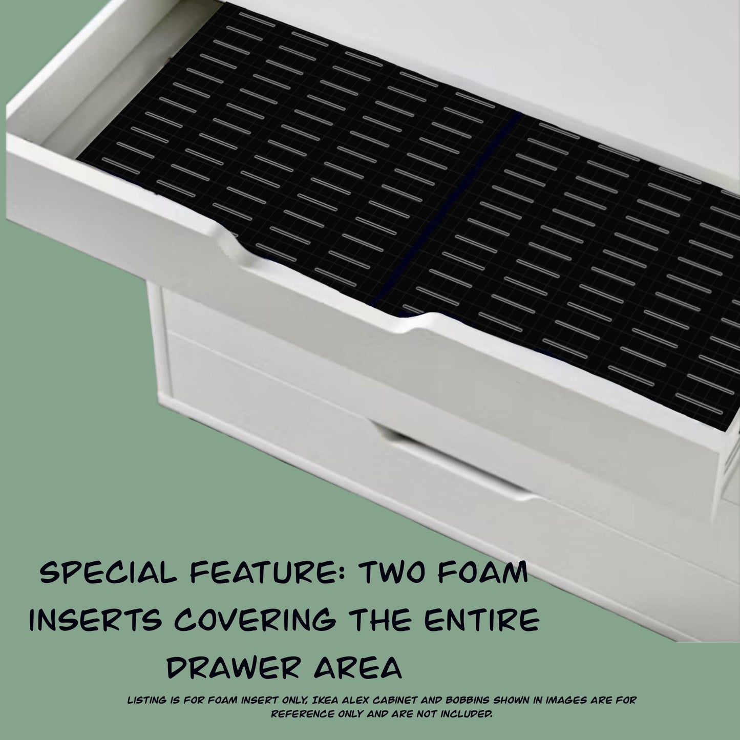 Wide IKEA Alex 26” Drawer Foam Insert for Floss Bobbins-Cross stitch,Embroidery and Needlework Organization, Present Gift for Cross Stitcher