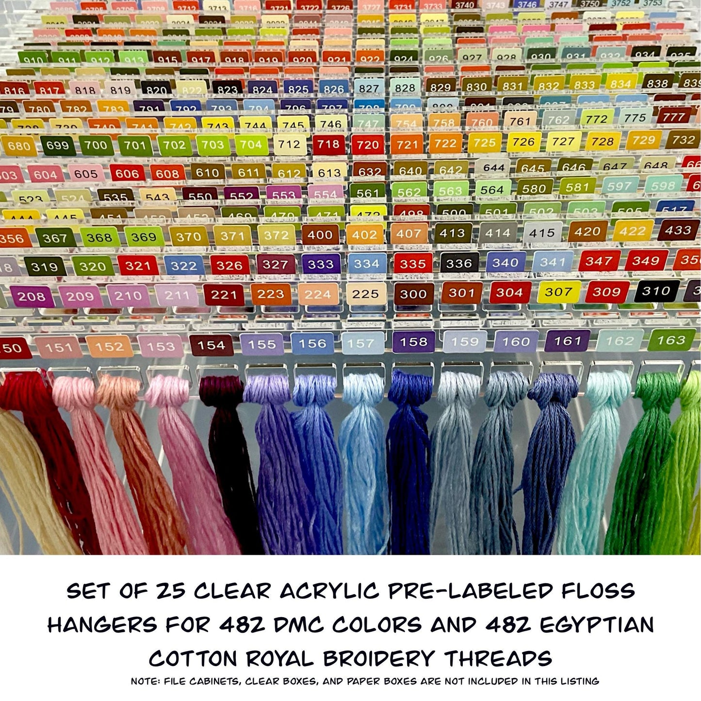 Set of 25 Clear Acrylic Pre-Labeled Floss Hangers for 482 DMC Colors and 482 Egyptian Cotton Embroidery Threads-Perfect Gift for Cross Stitchers
