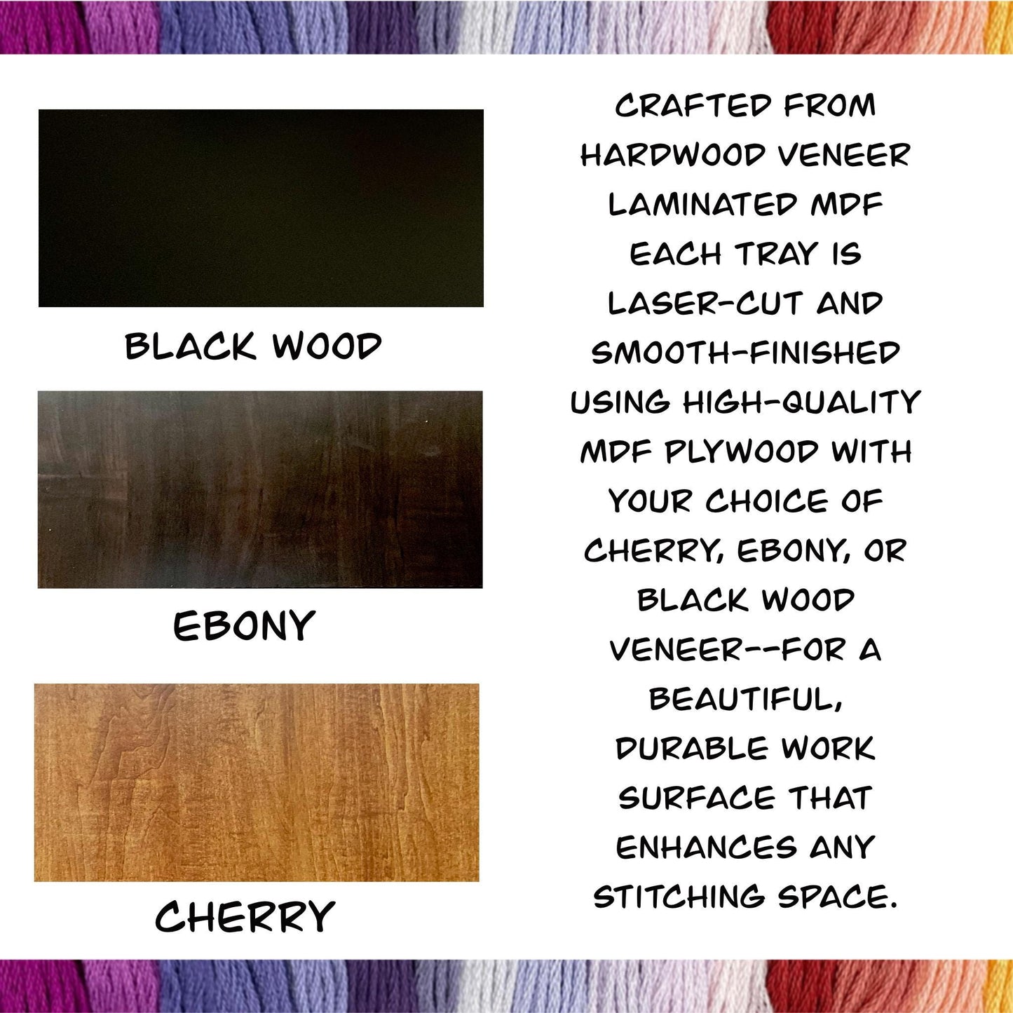 Cross Stitch Tray with 72 Acrylic or 80 Plastic Bobbins–Tool &Phone Slot–Mother's Day Gift for Stitcher–Cherry,Ebony,Black Wood