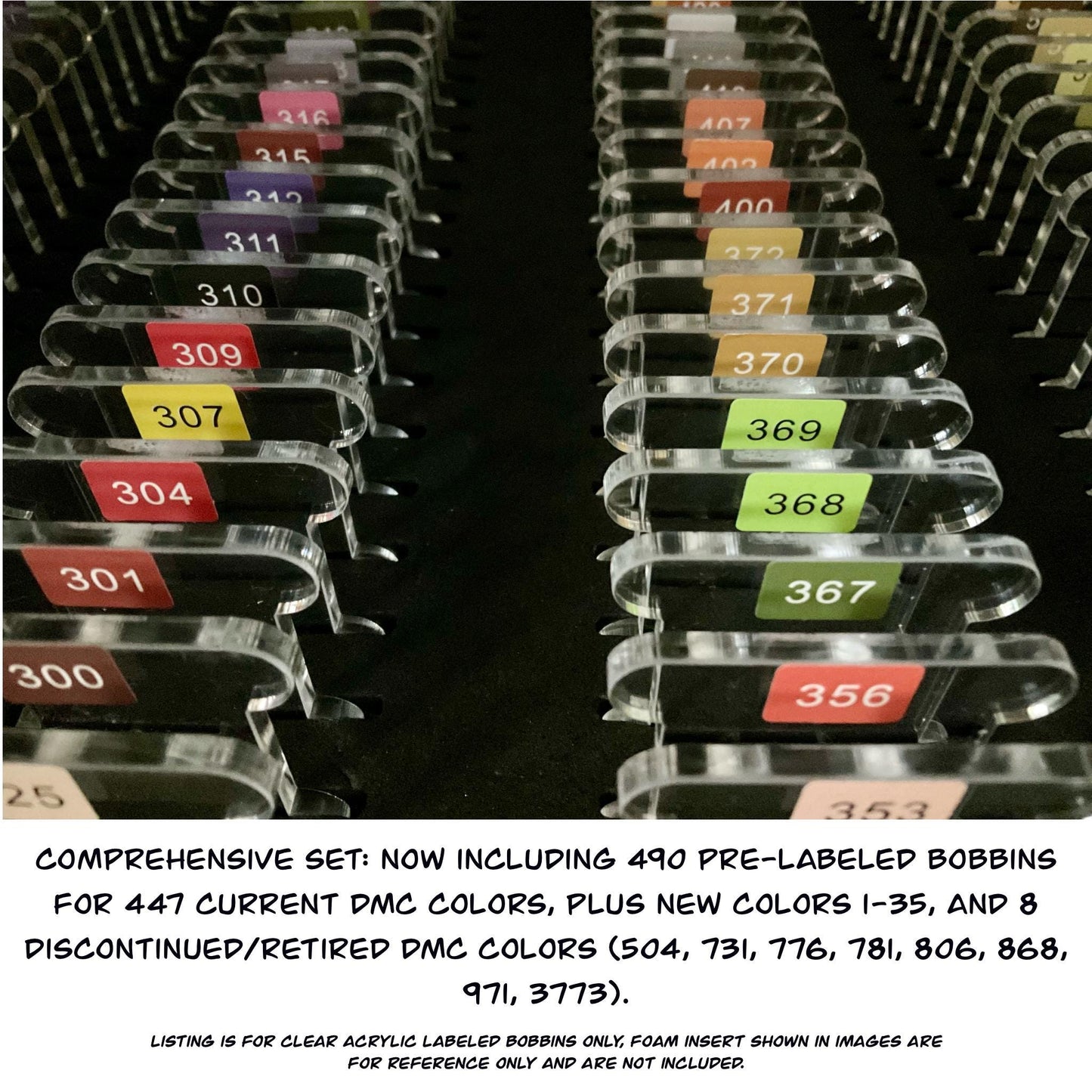 Pre-Labeled 490 Color Acrylic Bobbins:Perfect Gift for Cross-Stitch & Embroidery,490 Prelabeled Acrylic Bobbins-Durable 3mm Set Best Present