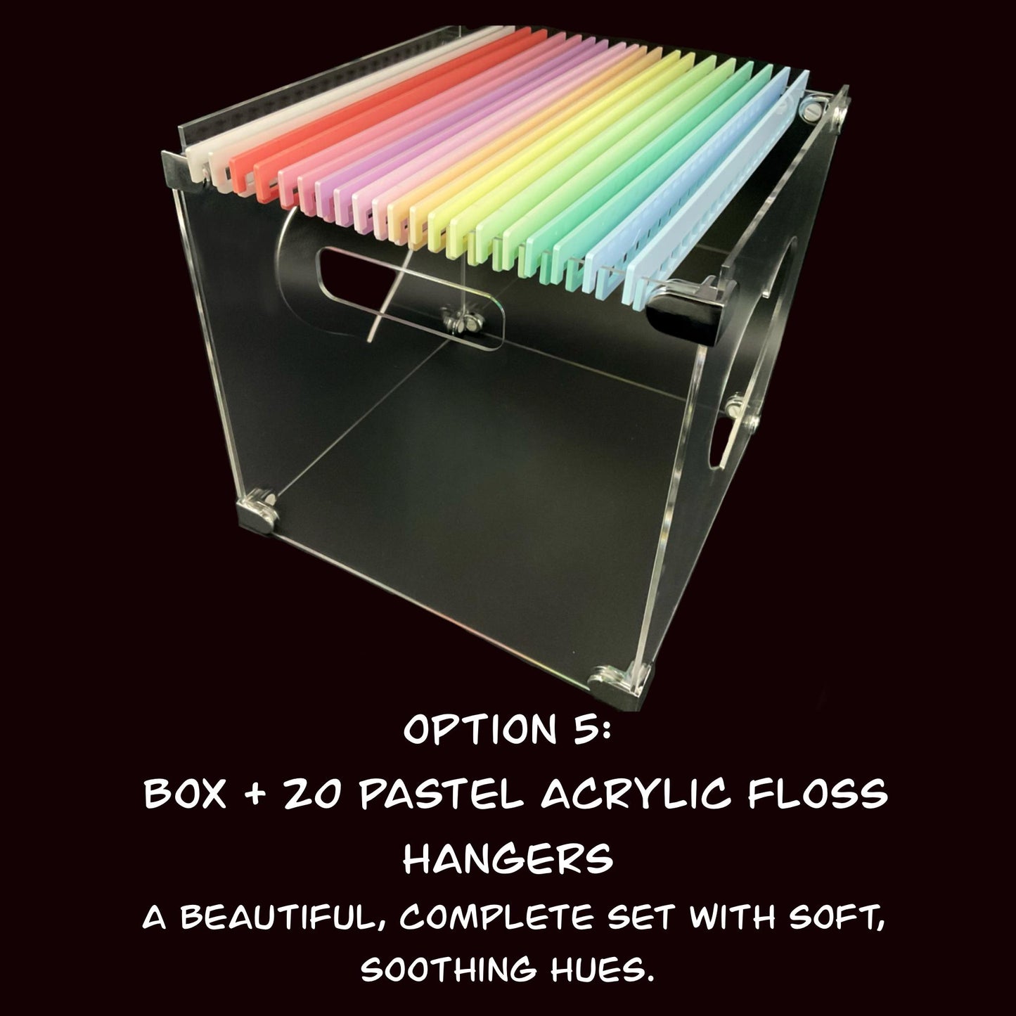 Clear Acrylic Floss Hanger Storage Box–Optional 10 or 20 Clear or Pastel Hangers–Cross Stitch Thread Organizer Gift Present for Stitchers