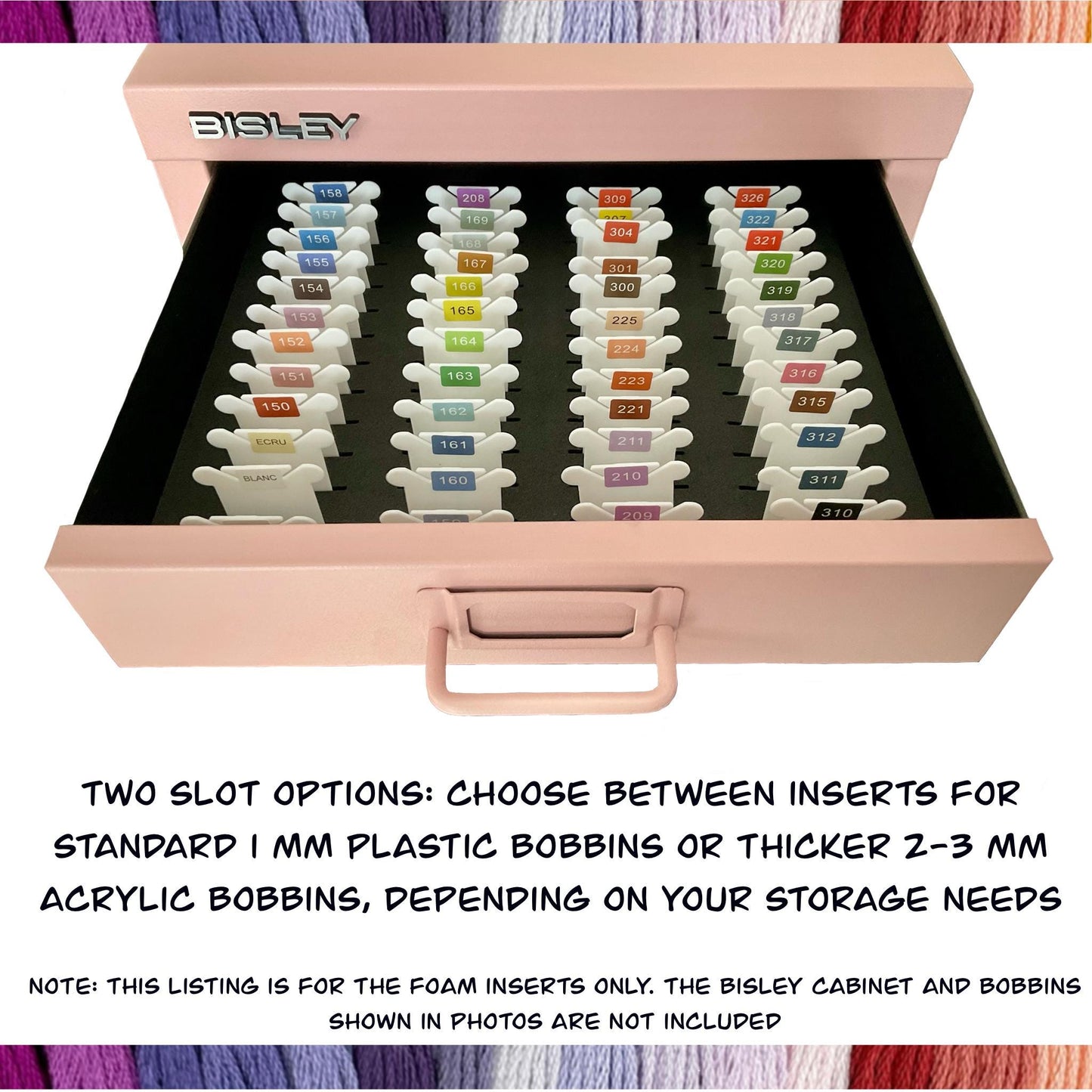 Foam Insert for Bisley 5-Drawer–Floss Bobbin Organizer–Holds 116 Plastic Bobbins-108 Acrylic Bobbins-Present Gift for Crafter Cross Stitcher