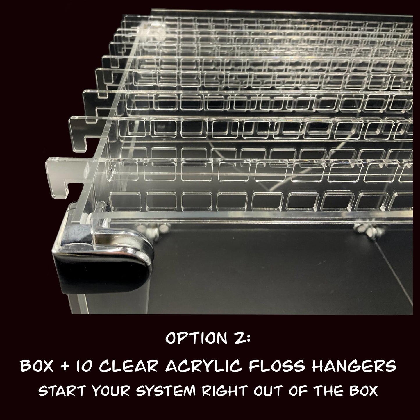 Clear Acrylic Floss Hanger Storage Box–Optional 10 or 20 Clear or Pastel Hangers–Cross Stitch Thread Organizer Gift Present for Stitchers