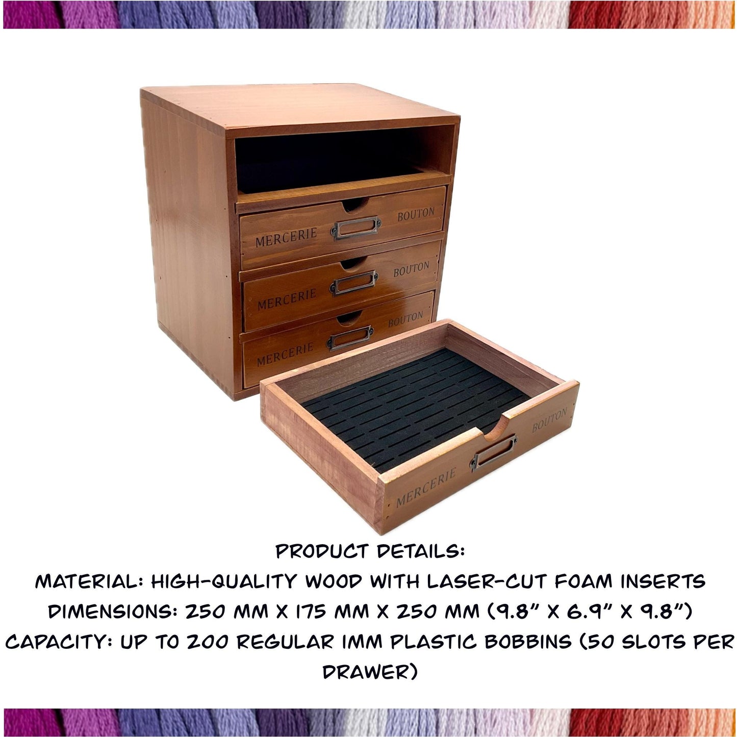 SMALL Wooden DMC Embroidery Floss Organizer Box with Foam Inserts Compact 4 Drawer Embroidery Thread Storage Box-Perfect Gift for Stitchers