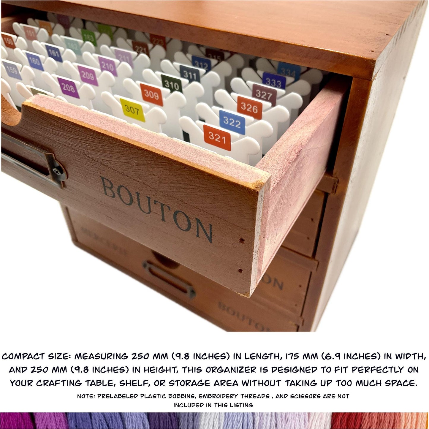 SMALL Wooden DMC Embroidery Floss Organizer Box with Foam Inserts Compact 4 Drawer Embroidery Thread Storage Box-Perfect Gift for Stitchers